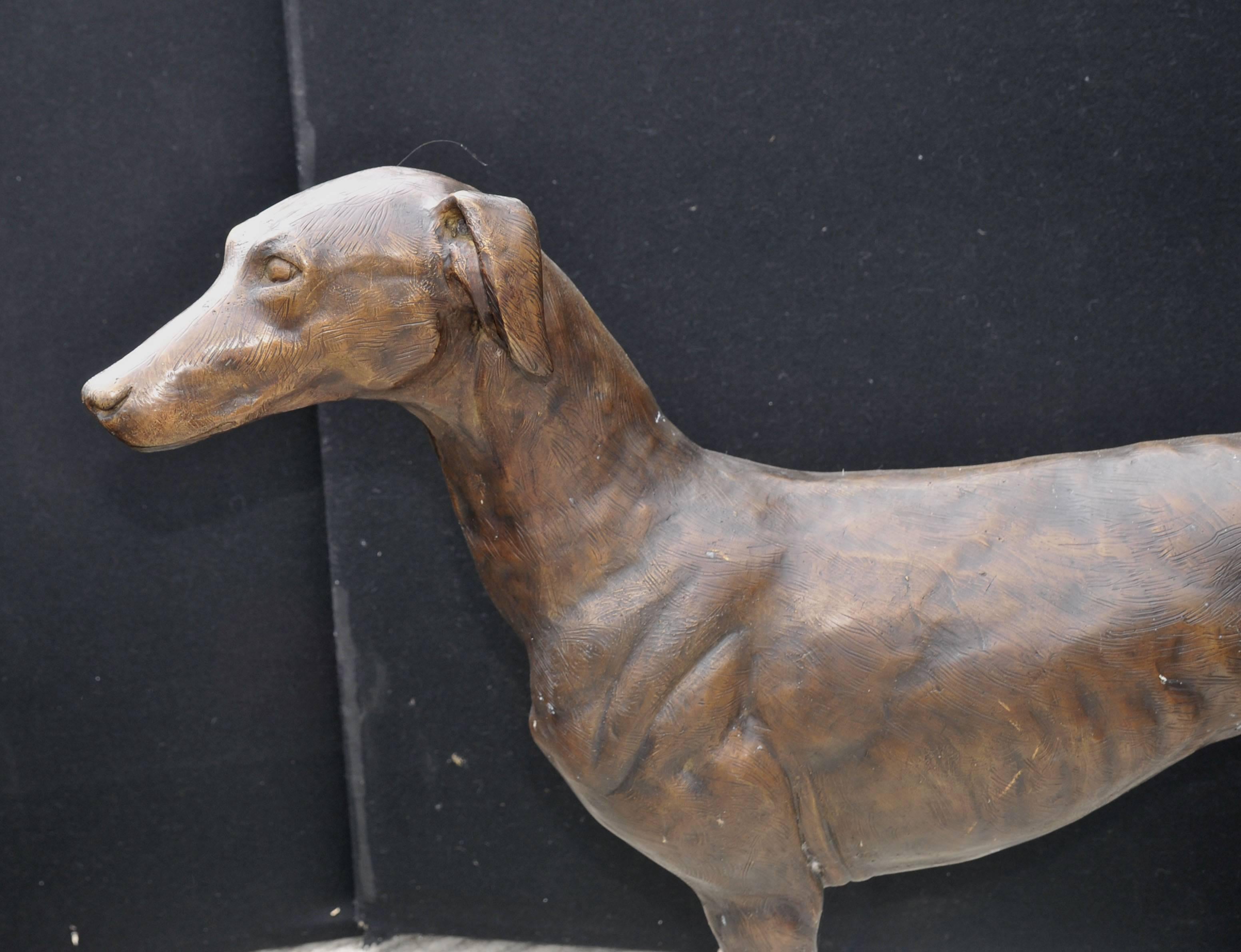 Late 20th Century Pair of Lifesize Bronze Greyhounds Art Deco Dogs For Sale