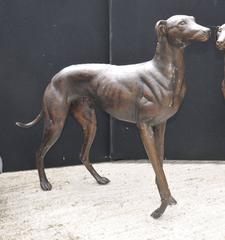 Pair of Lifesize Bronze Greyhounds Art Deco Dogs