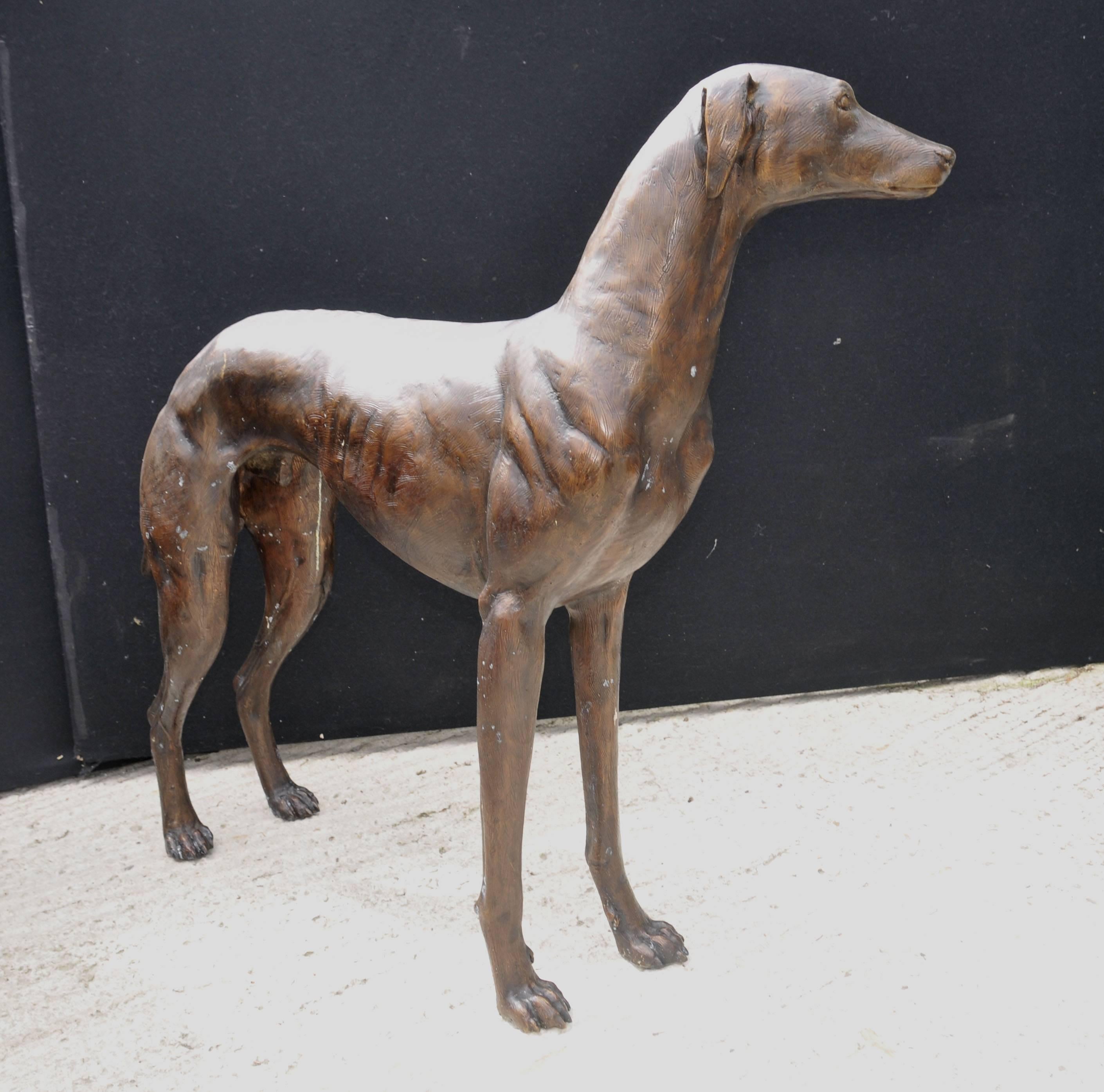 Pair of Lifesize Bronze Greyhounds Art Deco Dogs For Sale 2
