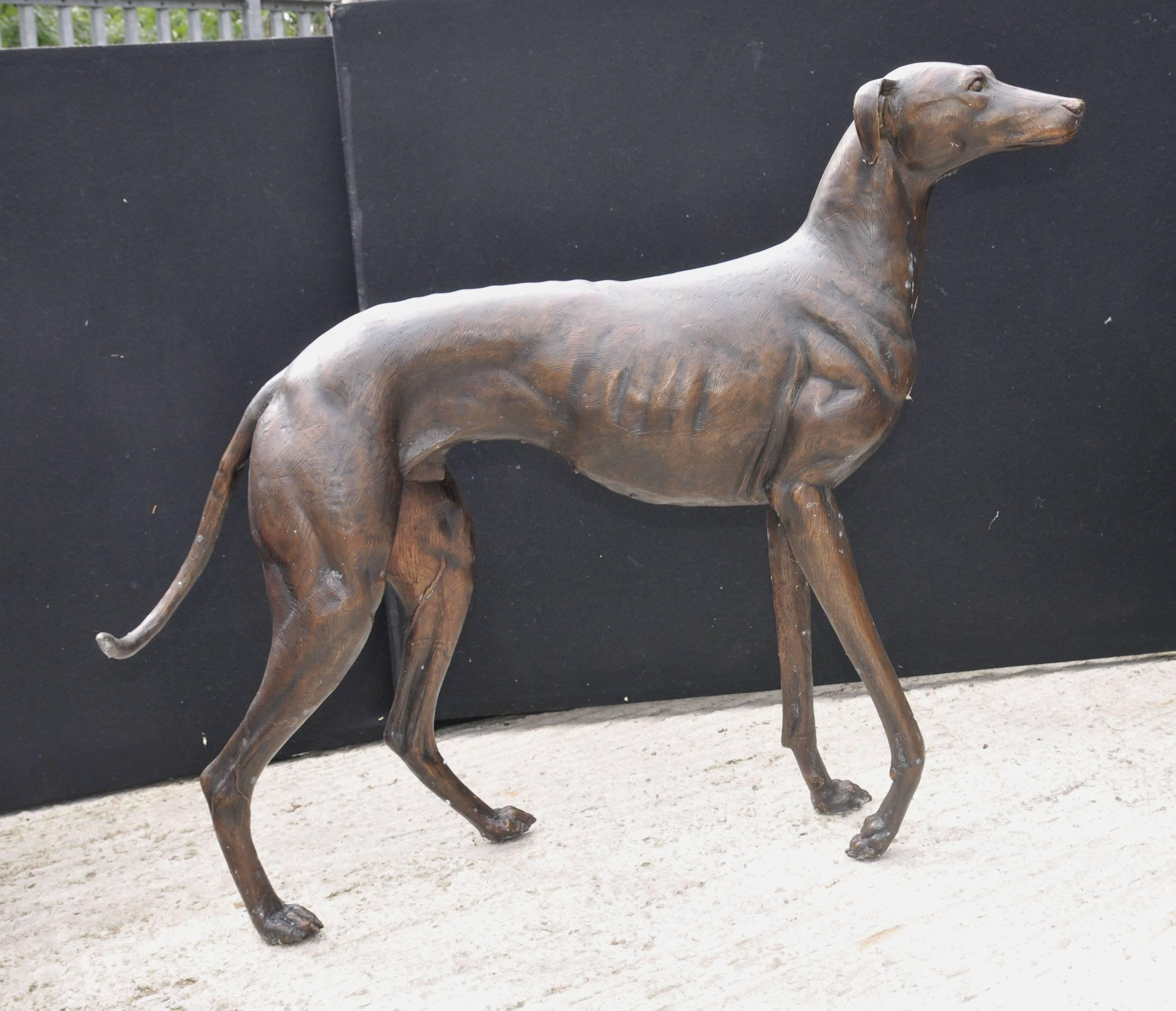 Pair of Lifesize Bronze Greyhounds Art Deco Dogs In Good Condition For Sale In Potters Bar, Herts