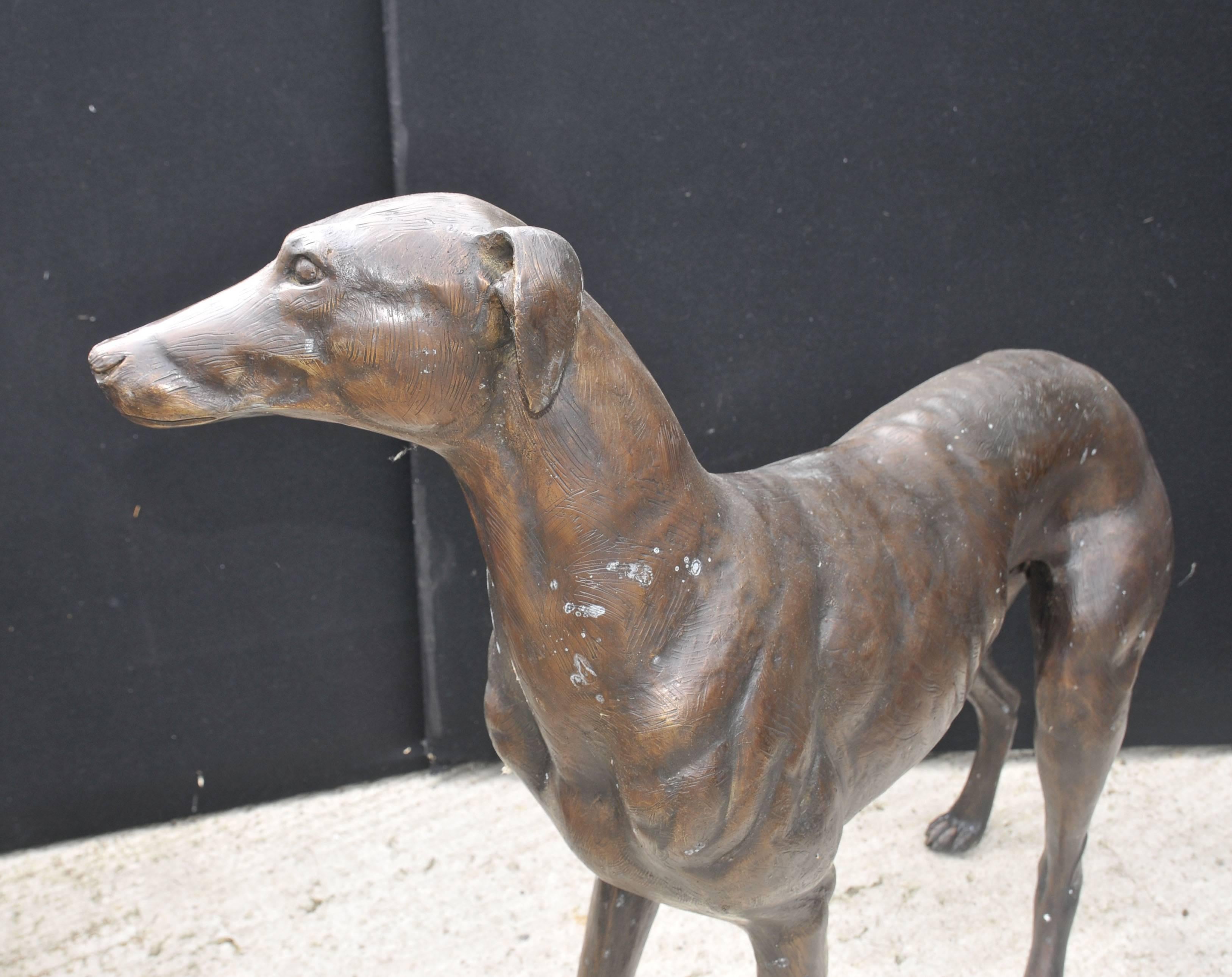 Pair of Lifesize Bronze Greyhounds Art Deco Dogs For Sale 1