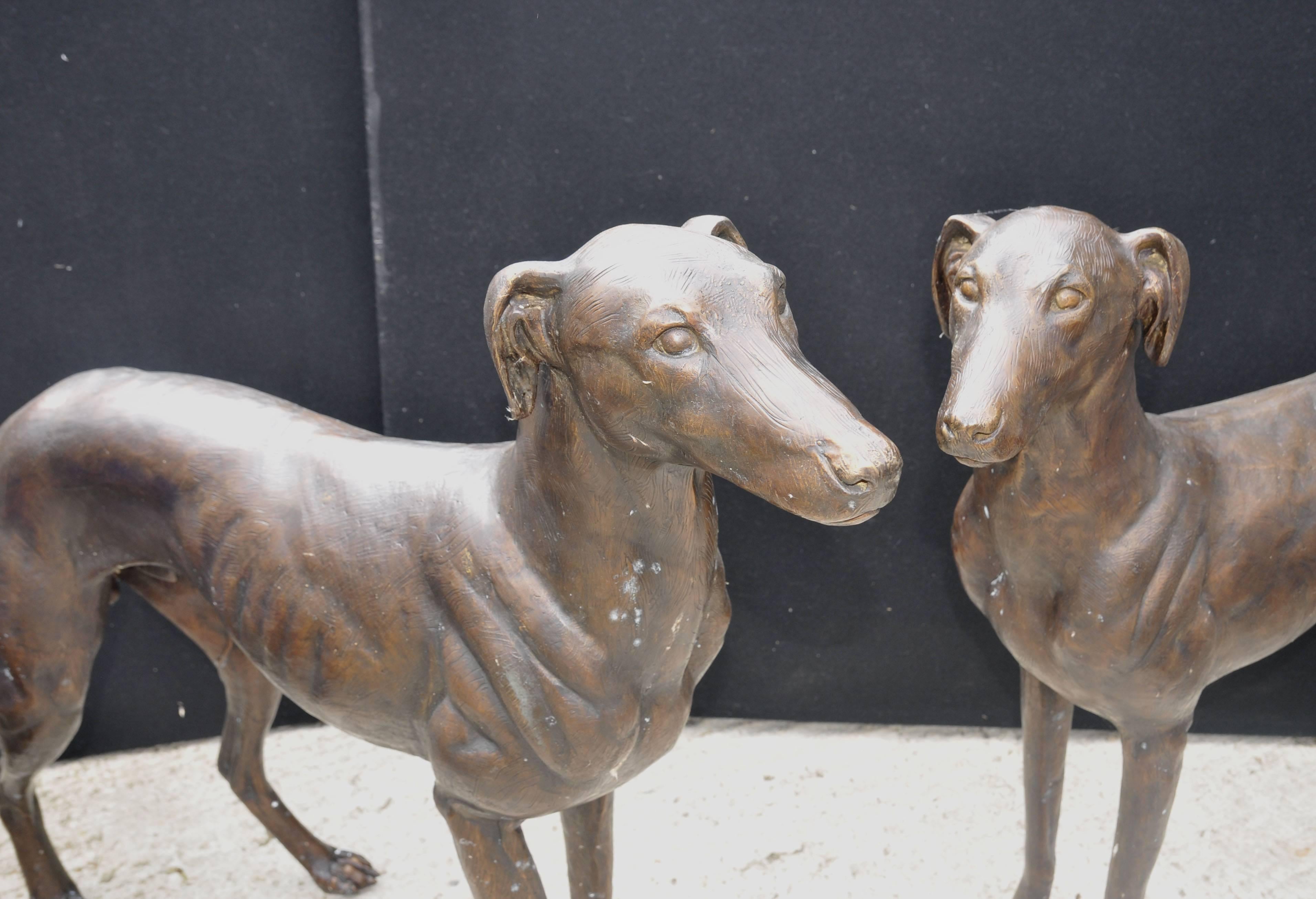 Pair of Lifesize Bronze Greyhounds Art Deco Dogs For Sale 3