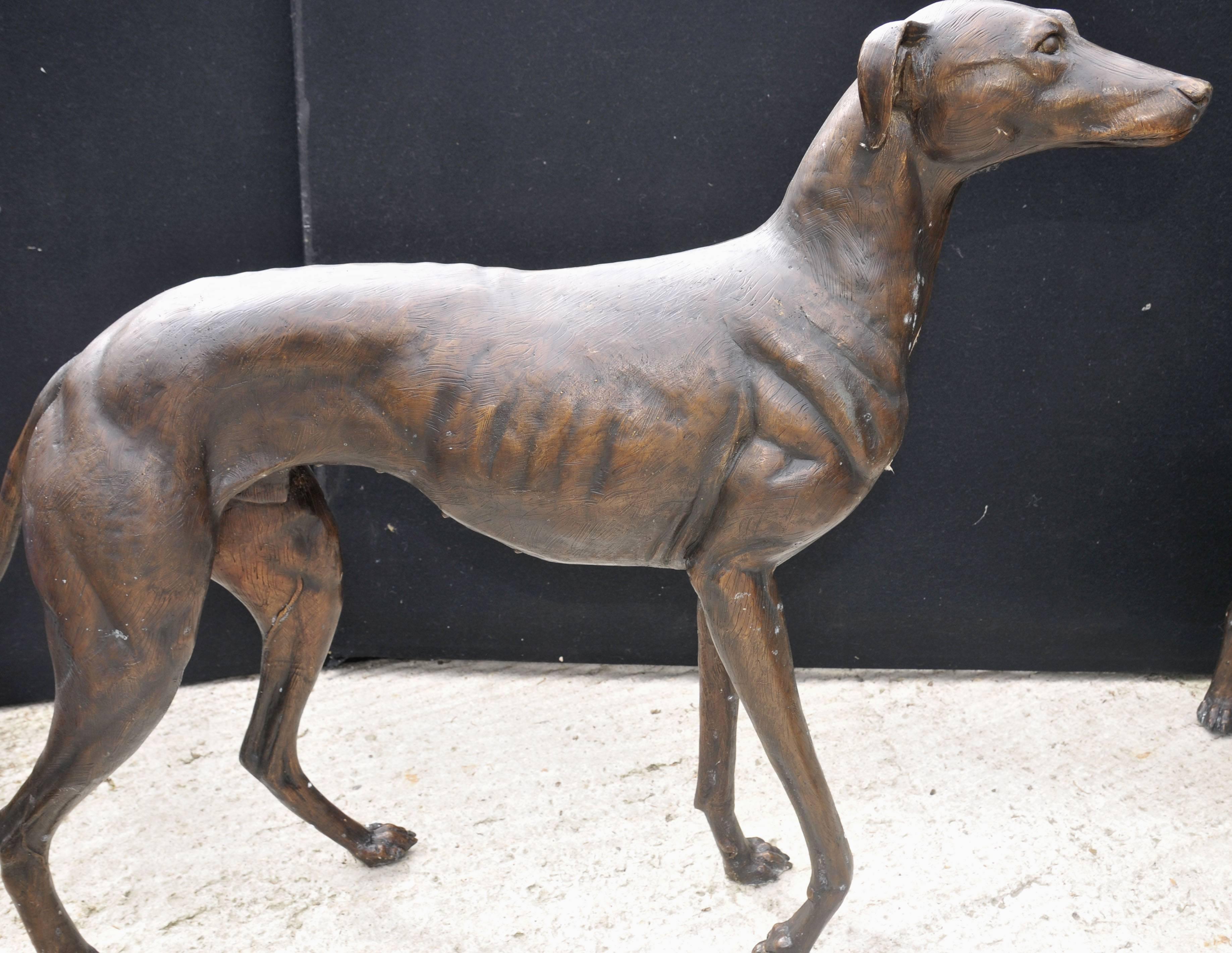 Pair of Lifesize Bronze Greyhounds Art Deco Dogs For Sale 5