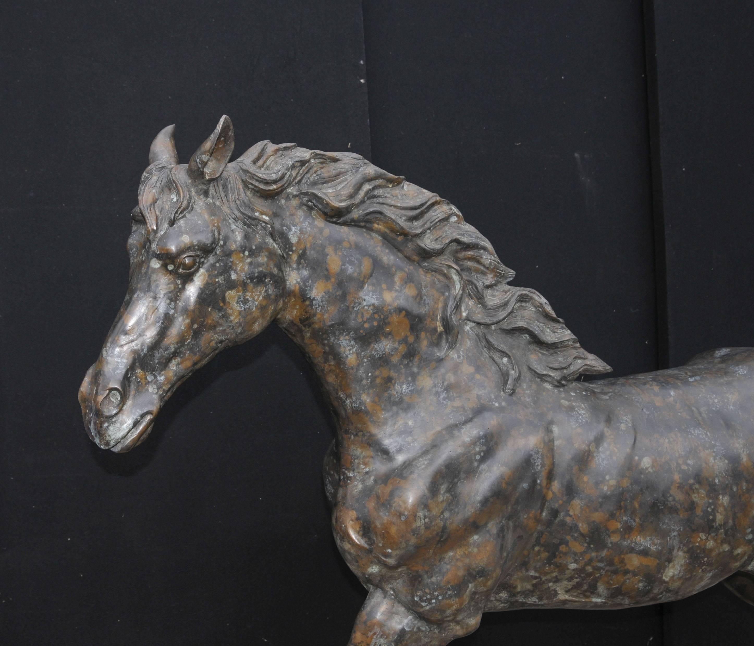 Large French Bronze Horse Pony Statue Casting Verdis Gris Colt For Sale 1