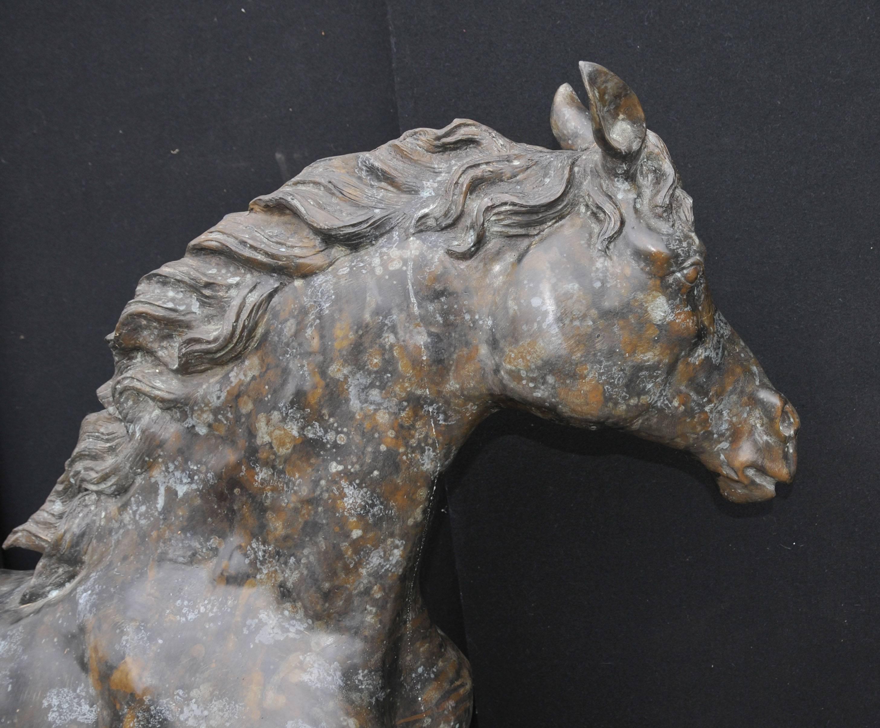Large French Bronze Horse Pony Statue Casting Verdis Gris Colt For Sale 4