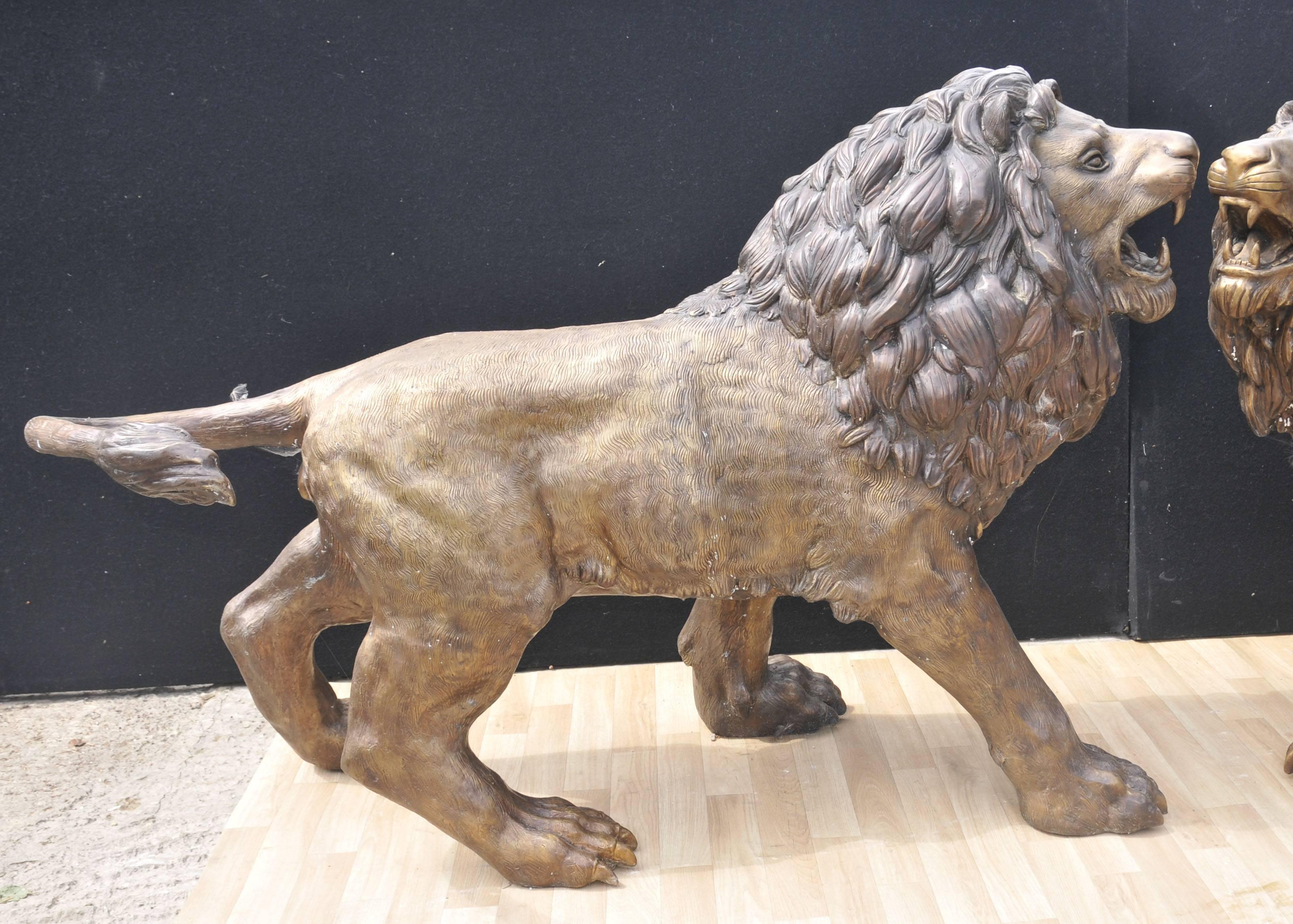 Pair Big Bronze Lions Lion Cat Statues Landseer Gatekeepers Medici For Sale 4