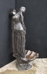 Extra Large Italian Bronze Female Maiden Fountain Conch Urn Garden Water Feature