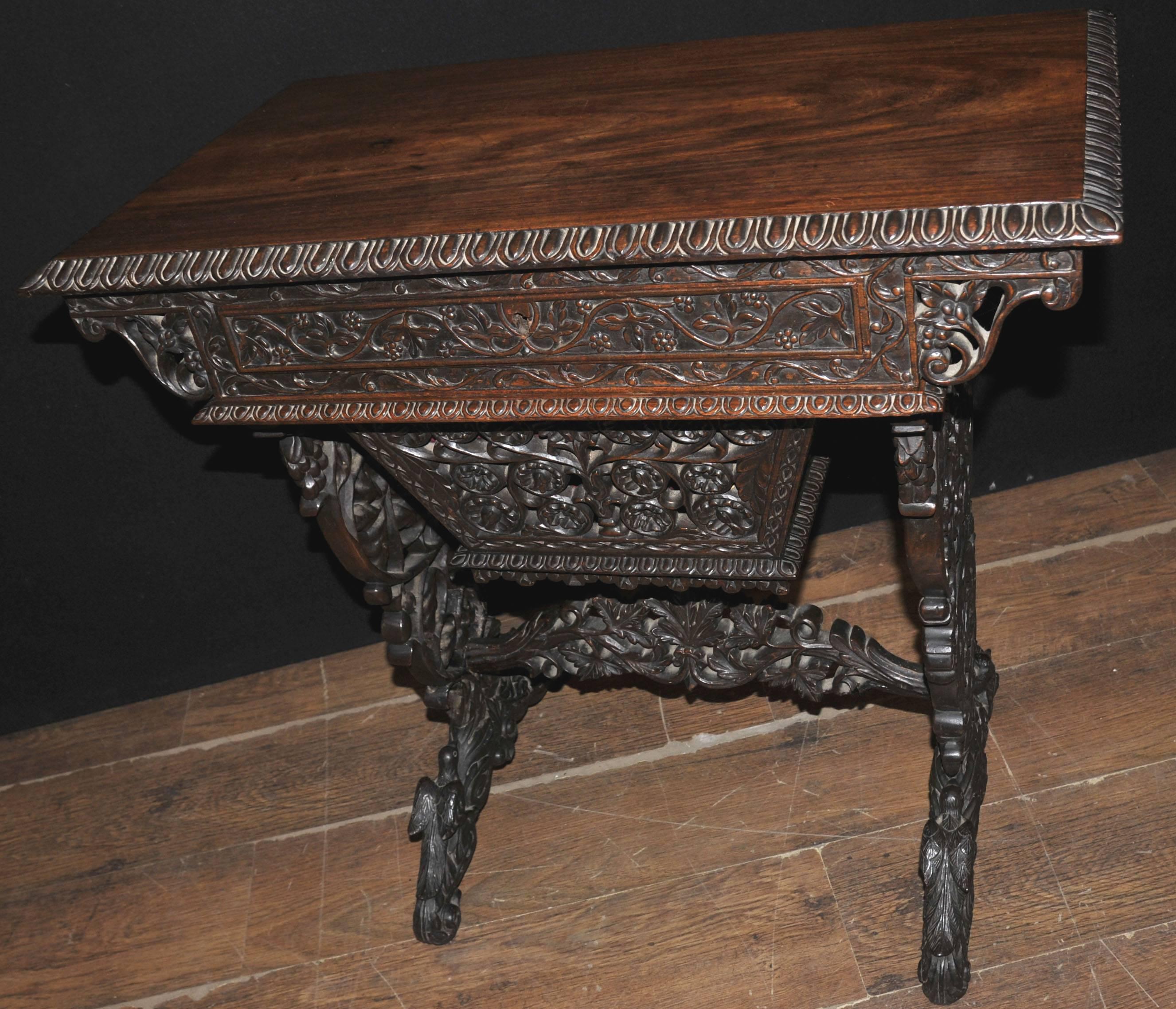 Antique Hand-Carved Burmese Desk Writing Table, 1890, Hardwood For Sale 3