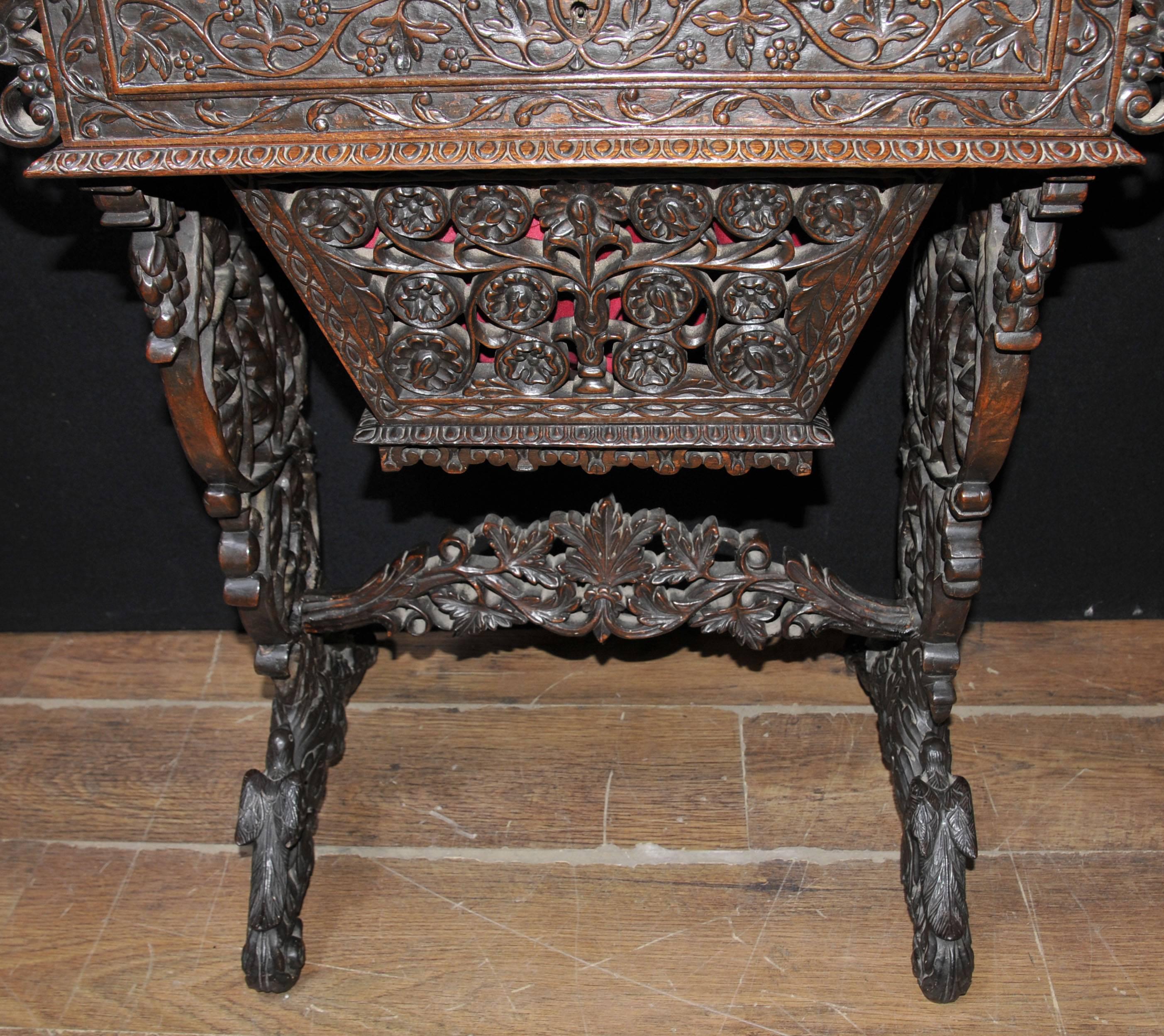 Antique Hand-Carved Burmese Desk Writing Table, 1890, Hardwood For Sale 5