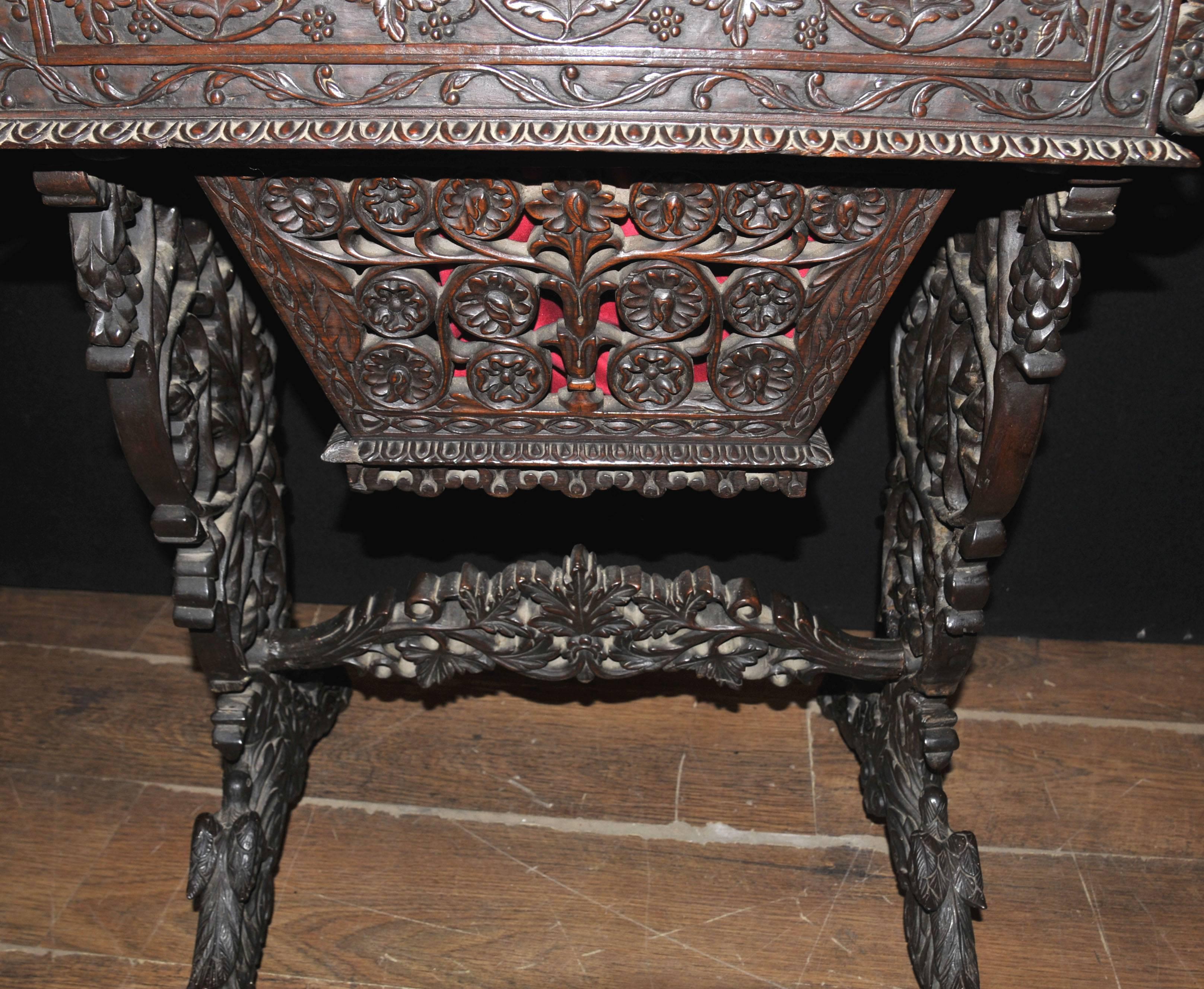 Antique Hand-Carved Burmese Desk Writing Table, 1890, Hardwood For Sale 6
