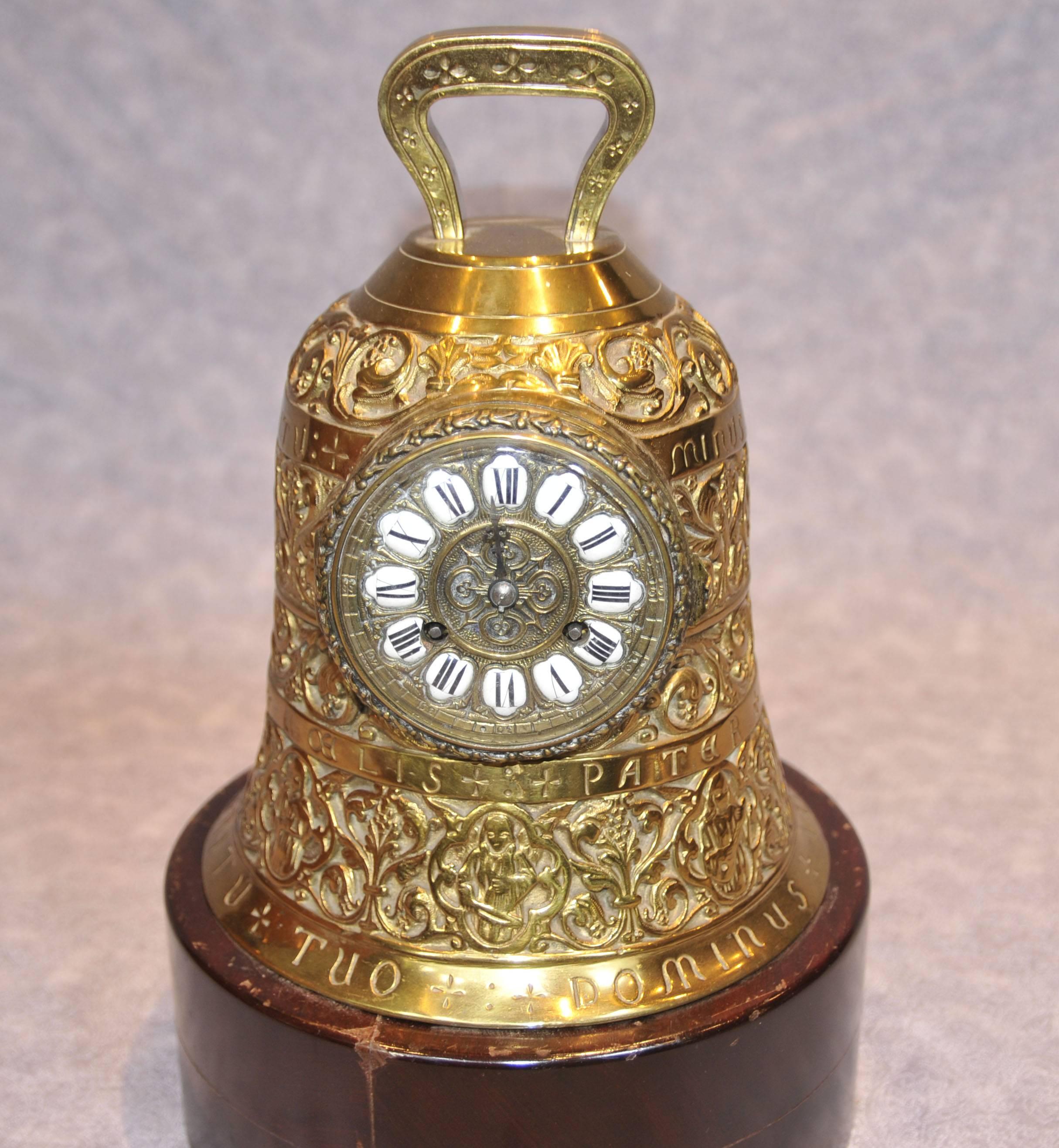 Antique French Brass Bell Clock Chiming Clocks, 19th Century 4
