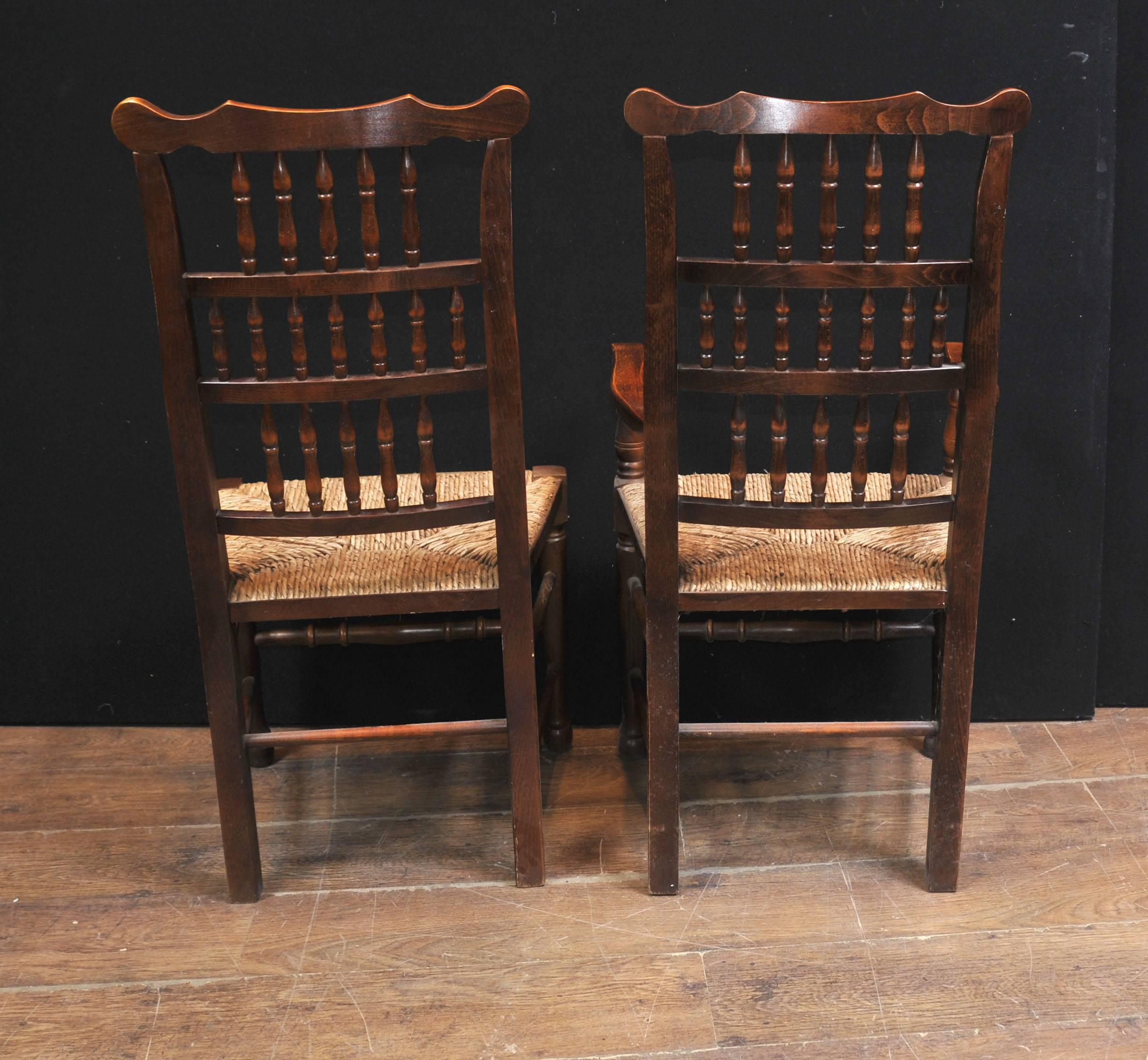 Set of Eight Oak Spindle Back Dining Chairs Kitchen Farmhouse Dinner For Sale 1