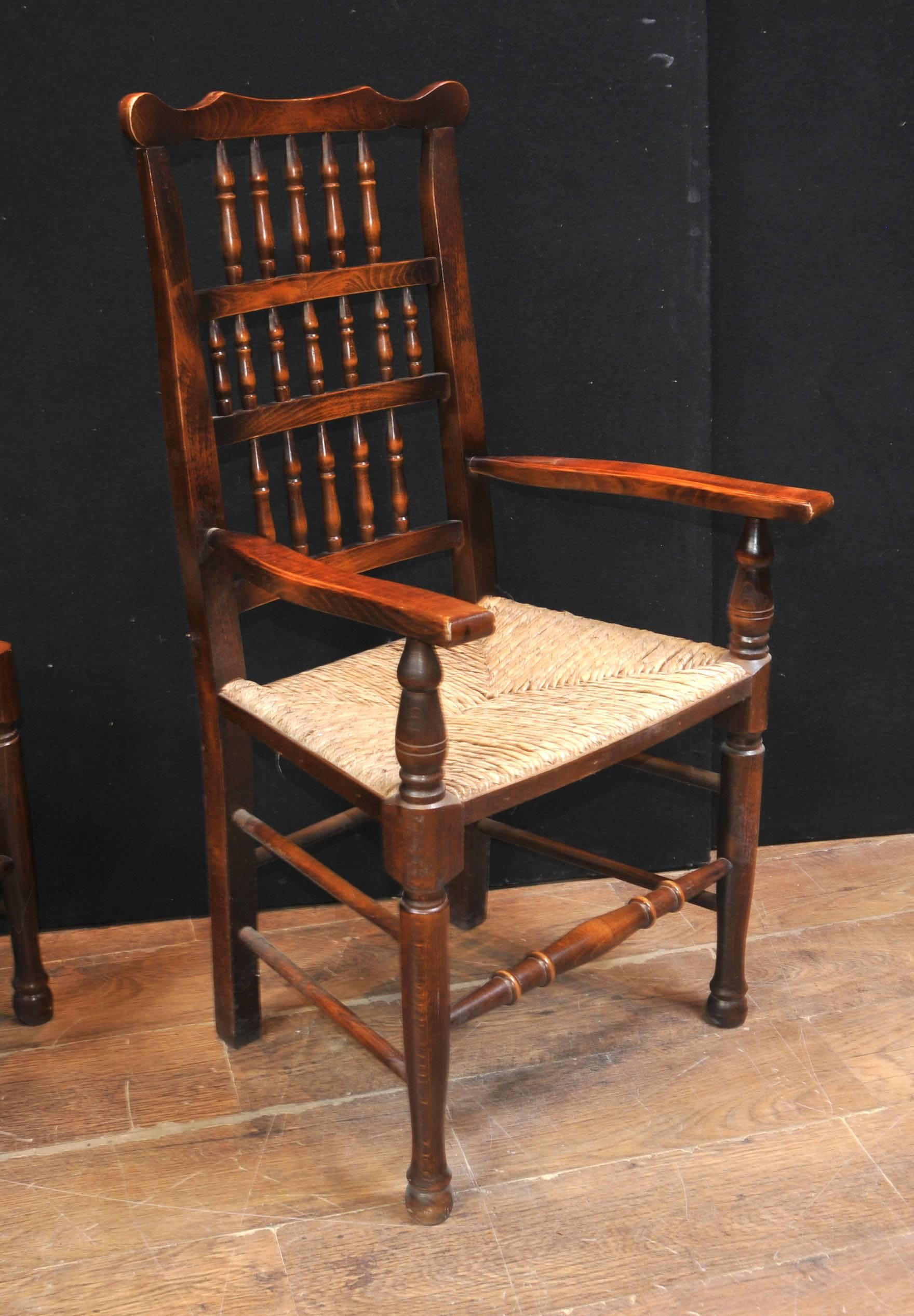 Set of Eight Oak Spindle Back Dining Chairs Kitchen Farmhouse Dinner For Sale 3