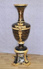 Pair of Large French Louis XVI Style Cut Glass Amphora Vases Urns