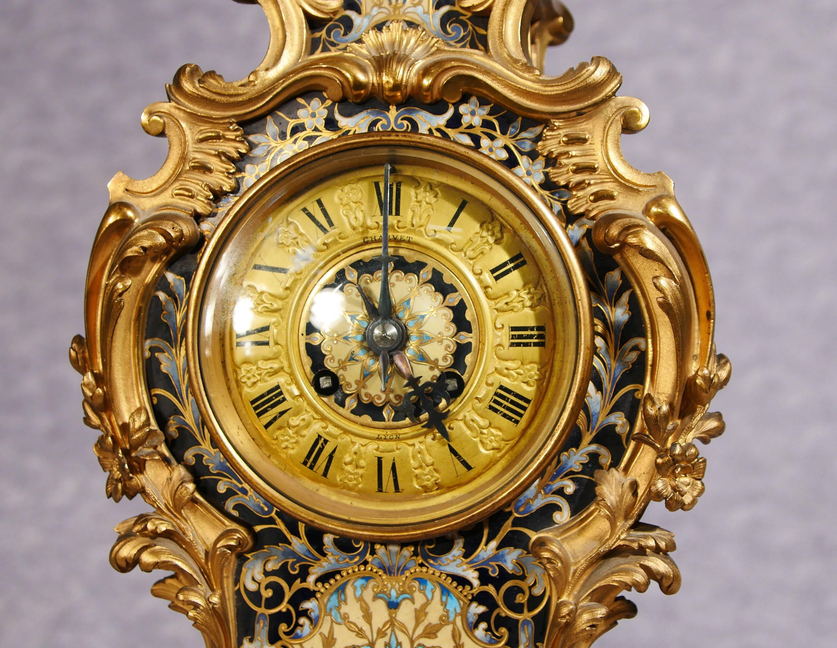 Late 19th Century Antique French Empire Cloisonné́ Mantle Clock Rococo Ormolu Cherub For Sale