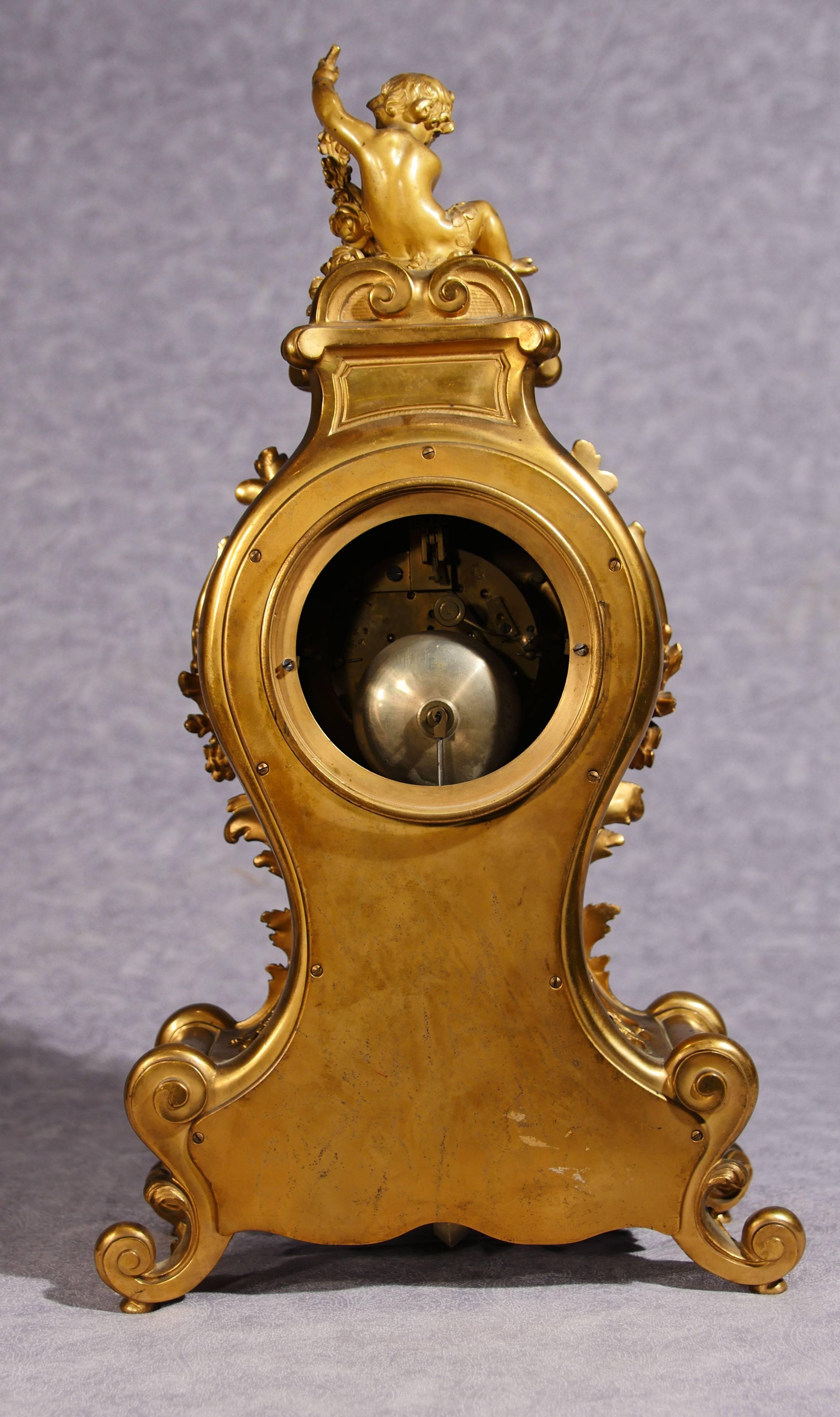 Antique French Empire Cloisonné́ Mantle Clock Rococo Ormolu Cherub For Sale 1
