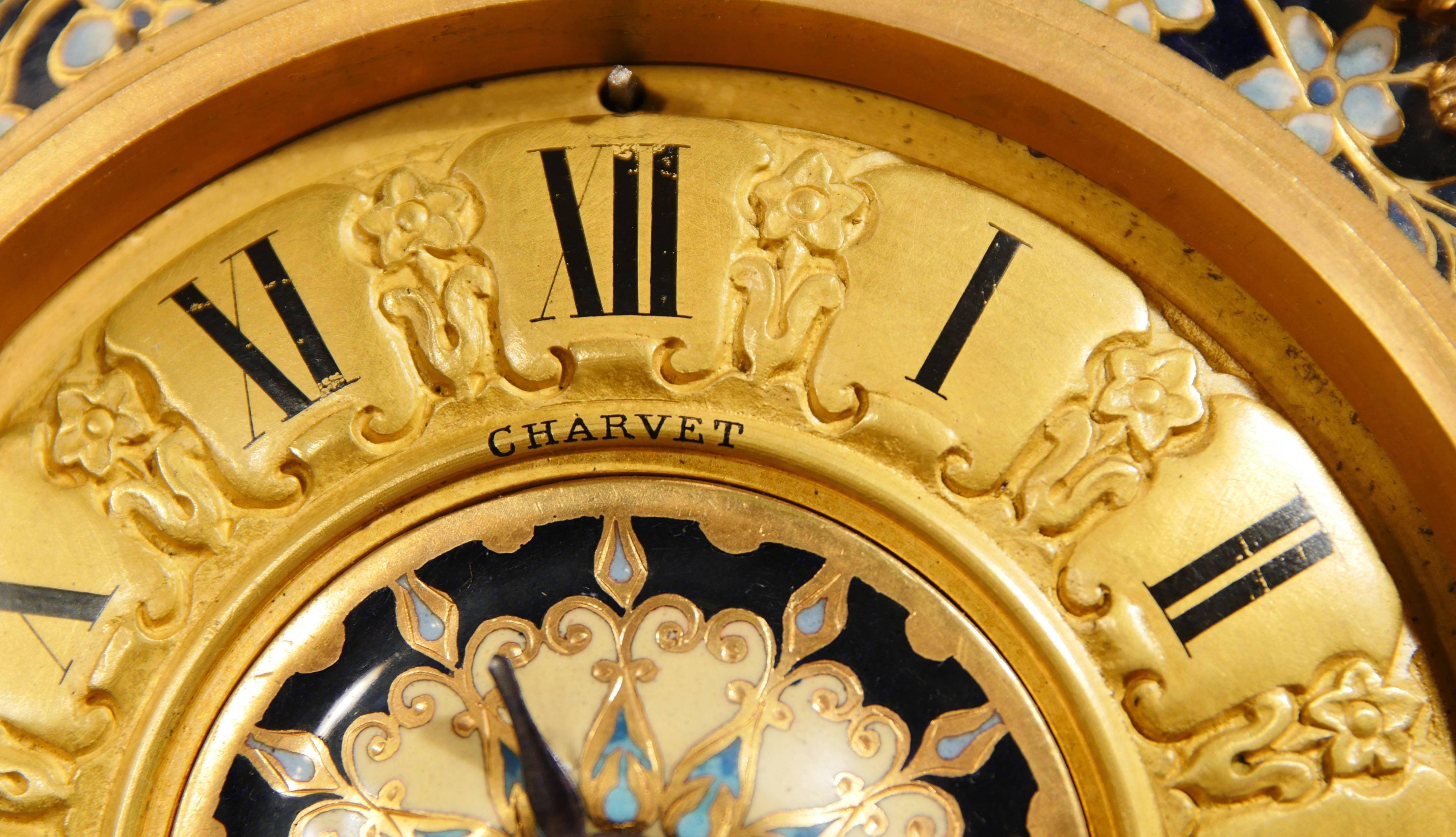 Antique French Empire Cloisonné́ Mantle Clock Rococo Ormolu Cherub For Sale 2