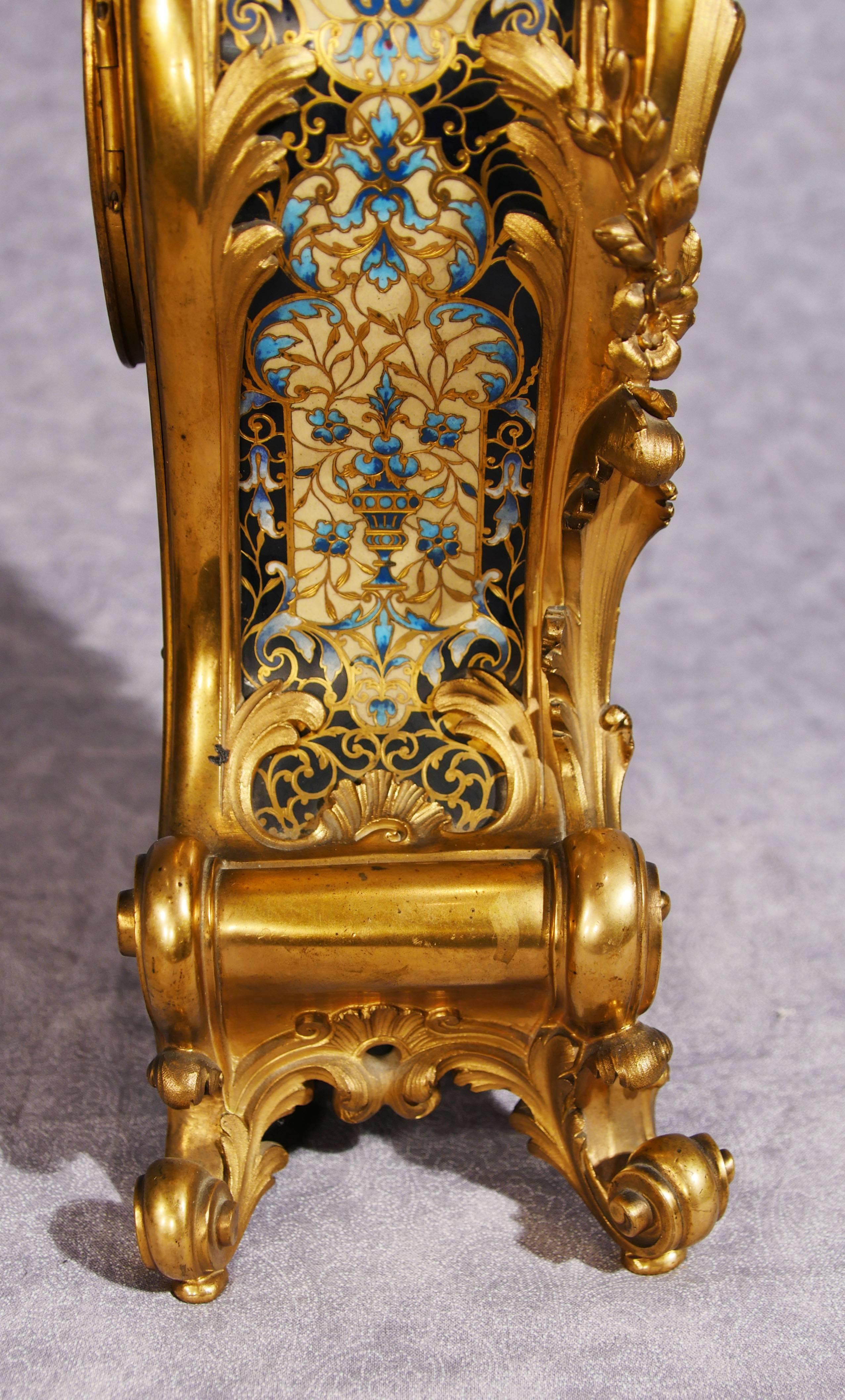 Antique French Empire Cloisonné́ Mantle Clock Rococo Ormolu Cherub For Sale 6