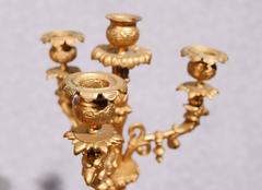 Pair of French Empire Antique Ormolu Candelabras Doré Cherub Candles