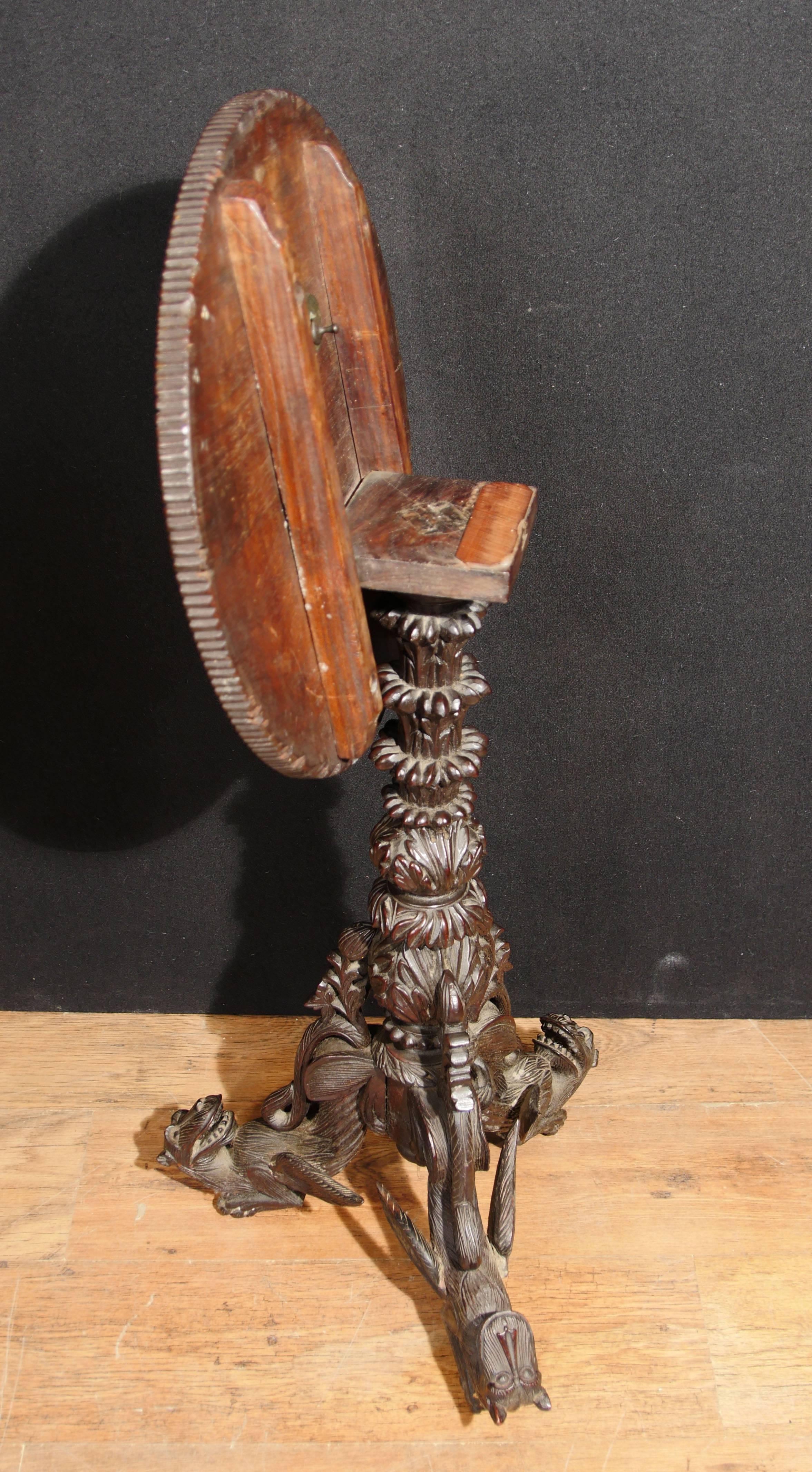 Antique Hand-Carved Burmese Side Table Dragon Base, 1860 For Sale 1