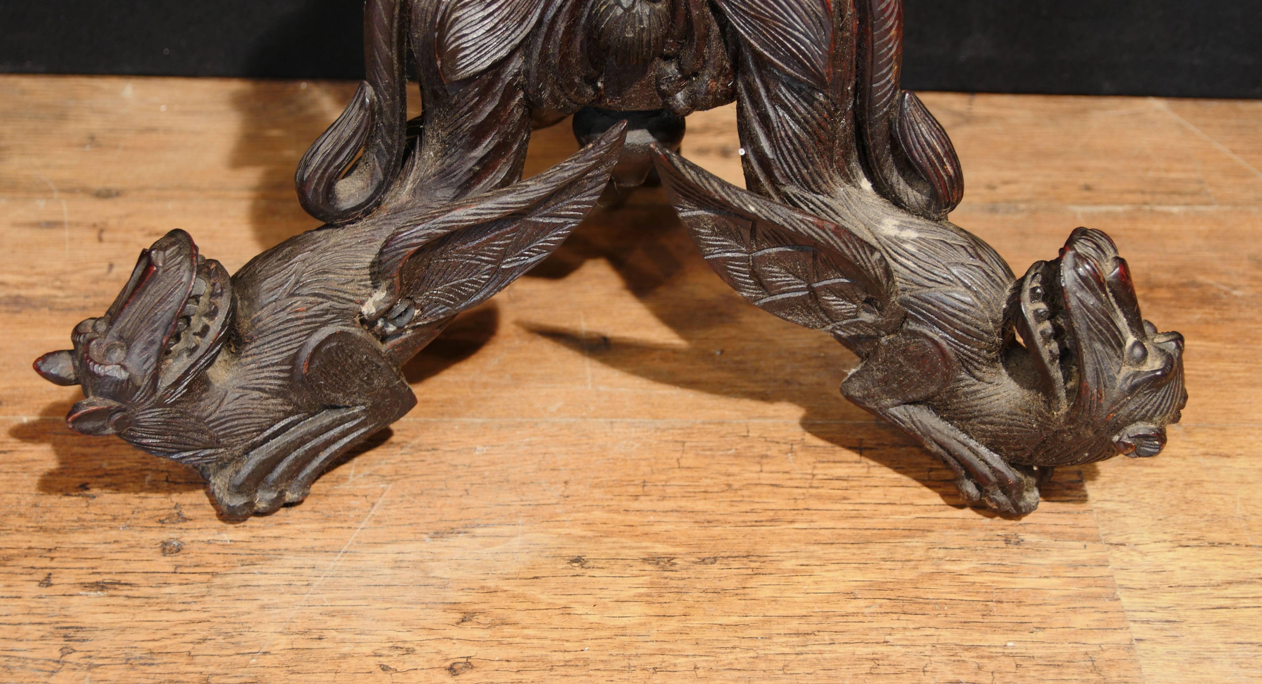 Mid-19th Century Antique Hand-Carved Burmese Side Table Dragon Base, 1860 For Sale