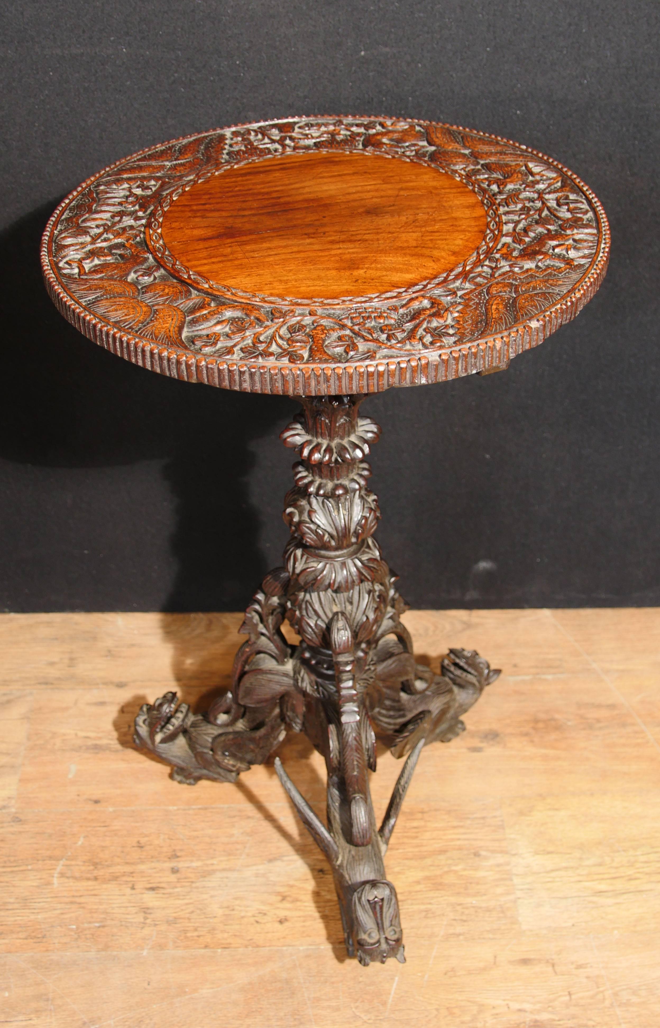 Antique Hand-Carved Burmese Side Table Dragon Base, 1860 For Sale 2