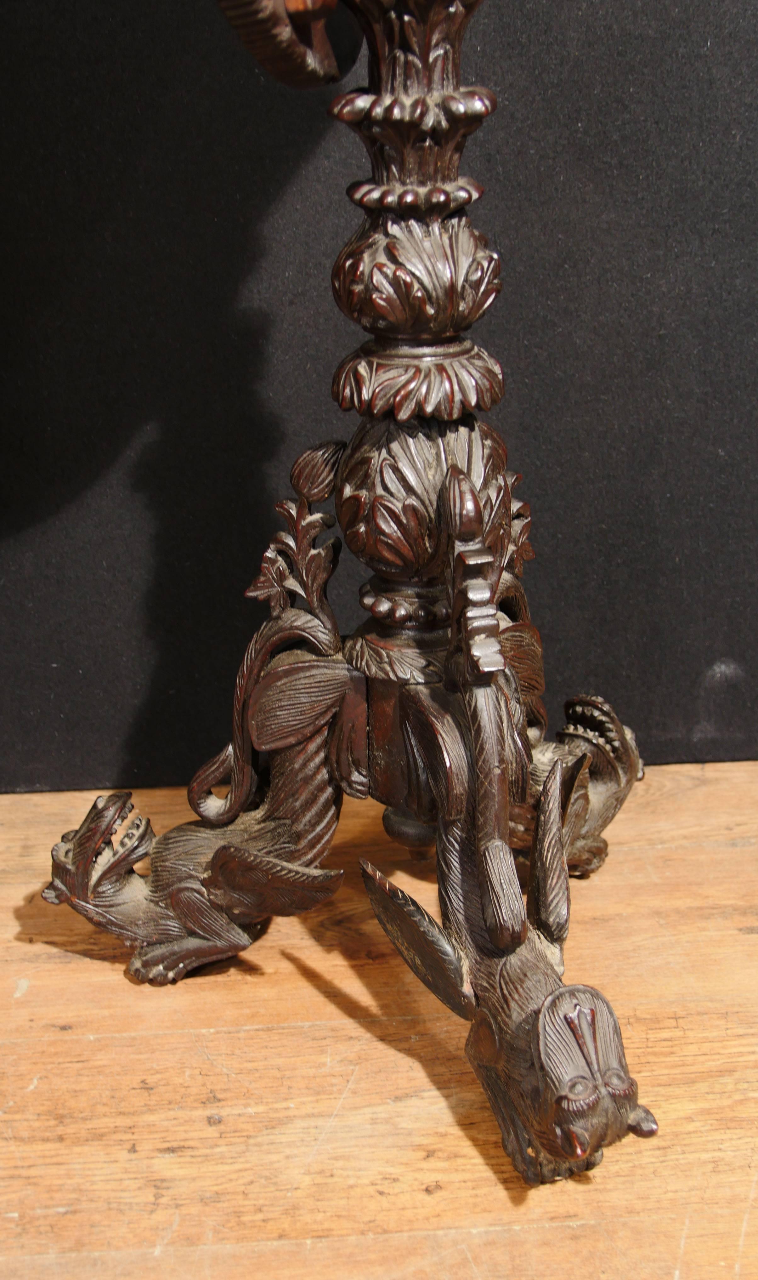 Antique Hand-Carved Burmese Side Table Dragon Base, 1860 For Sale 3