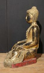 Antique Carved Tibetan Buddha Statue Wood Gilt Buddhism, 1930