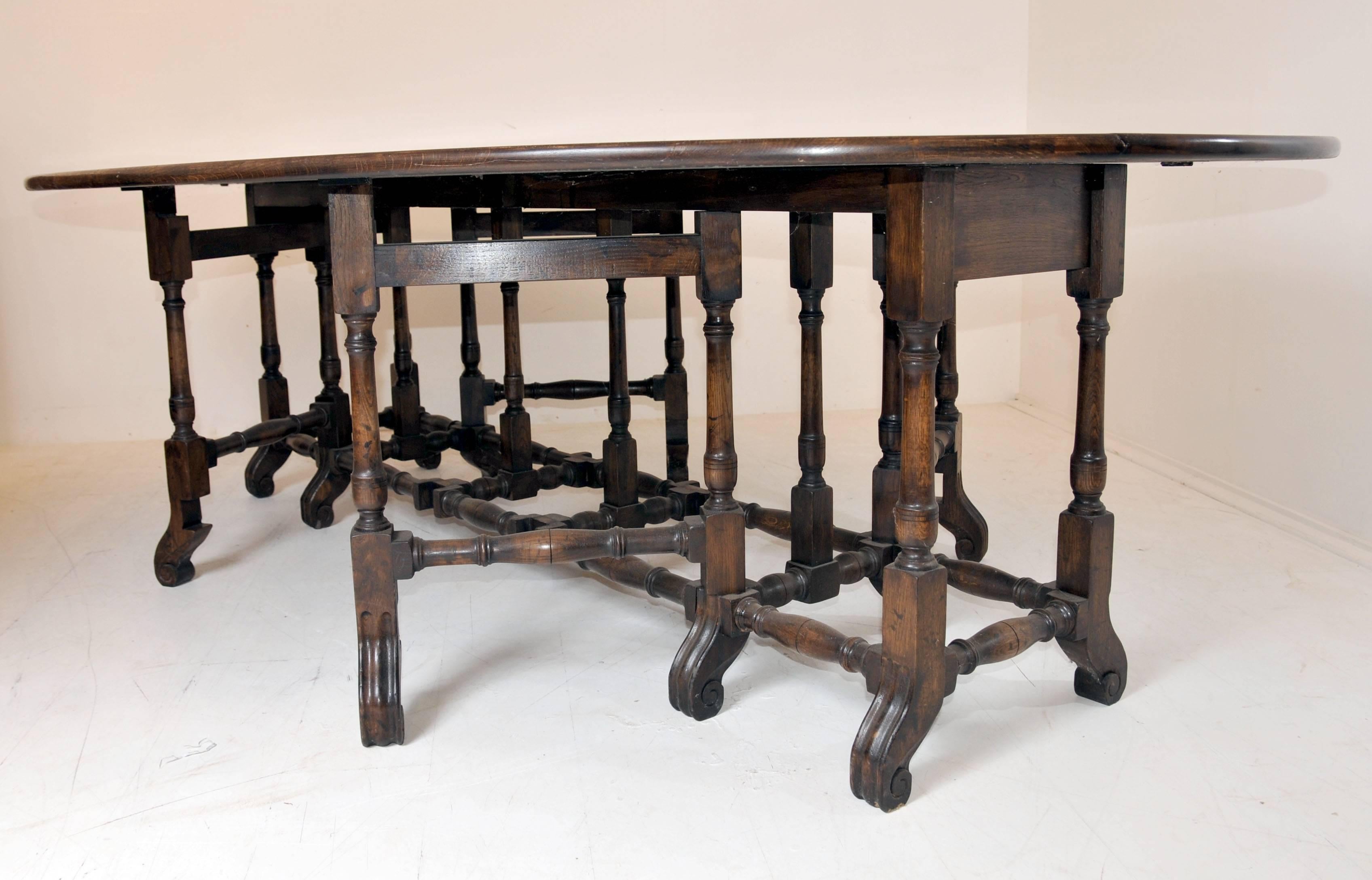 Large Victorian Style Oak Wakes Oval Table Extending Refectory For Sale 2