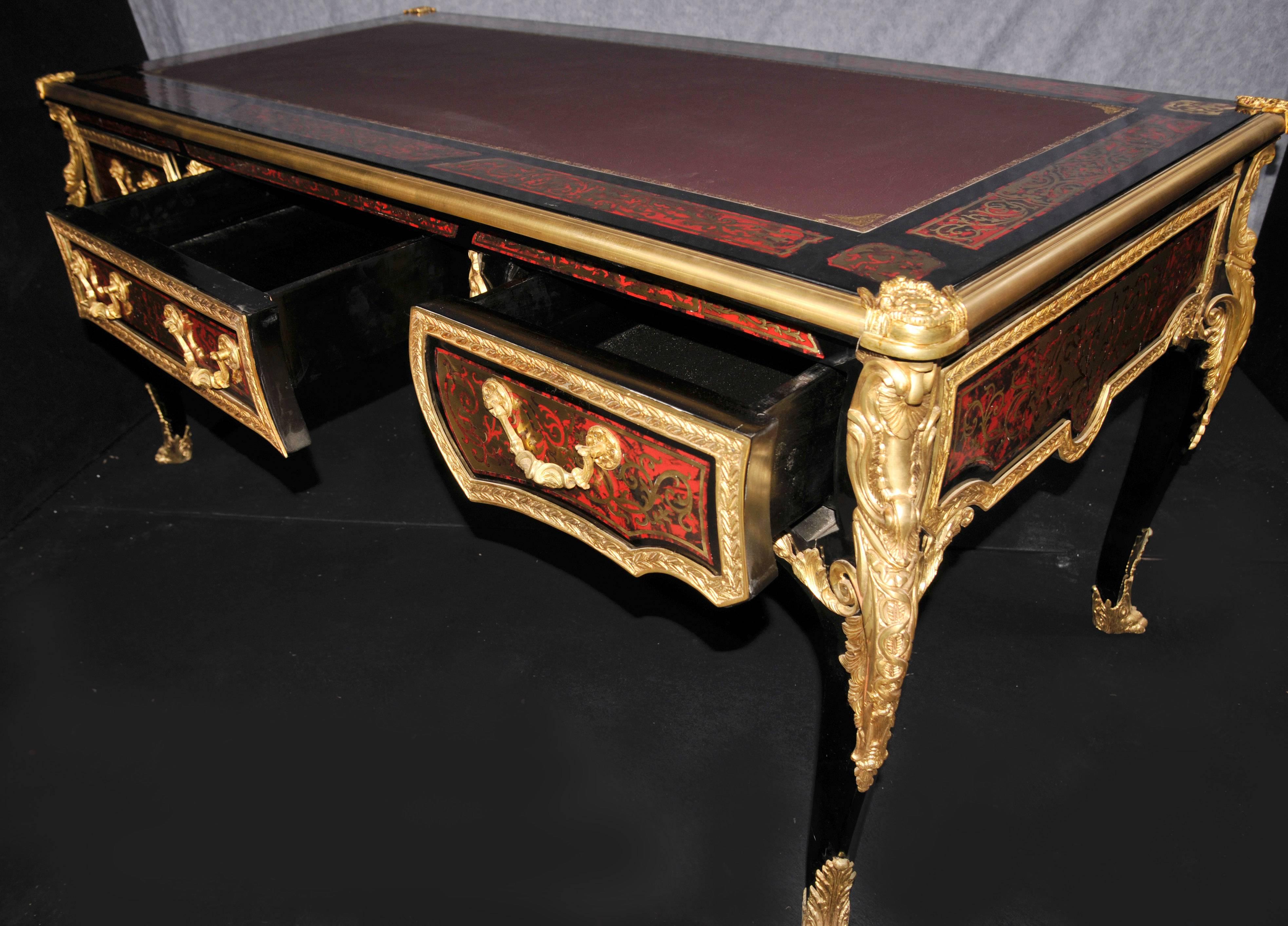 Large Boulle Louis XVI Desk Writing Table Bureau Plat Marquetry Inlay For Sale 3