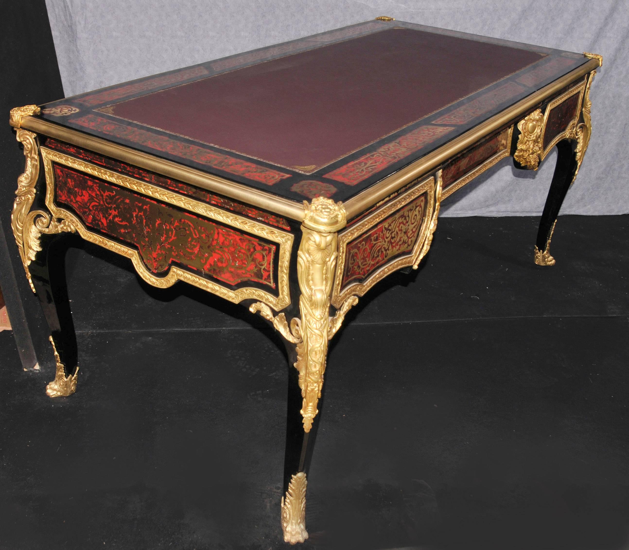 Large Boulle Louis XVI Desk Writing Table Bureau Plat Marquetry Inlay For Sale 2