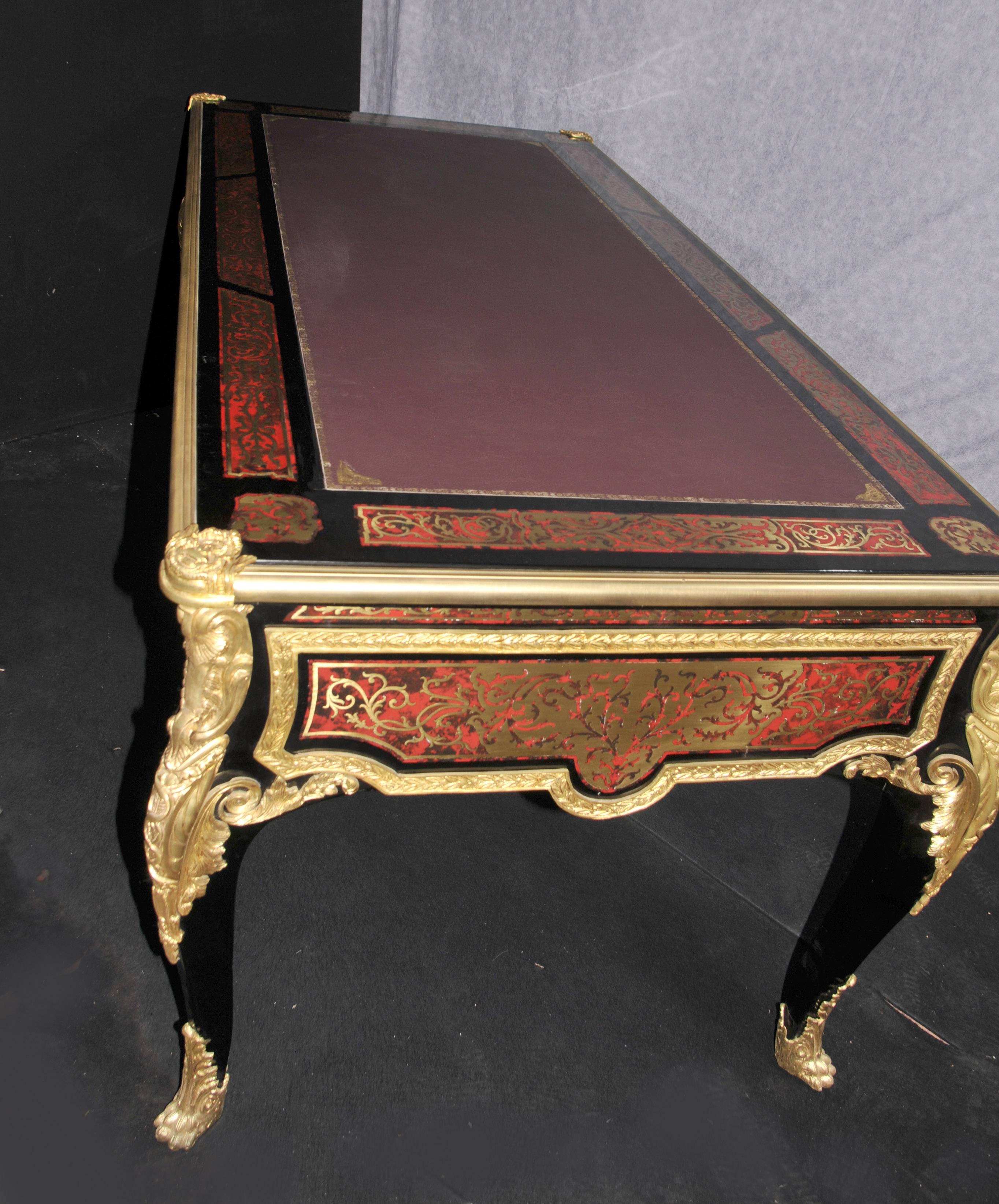 Large Boulle Louis XVI Desk Writing Table Bureau Plat Marquetry Inlay For Sale 1