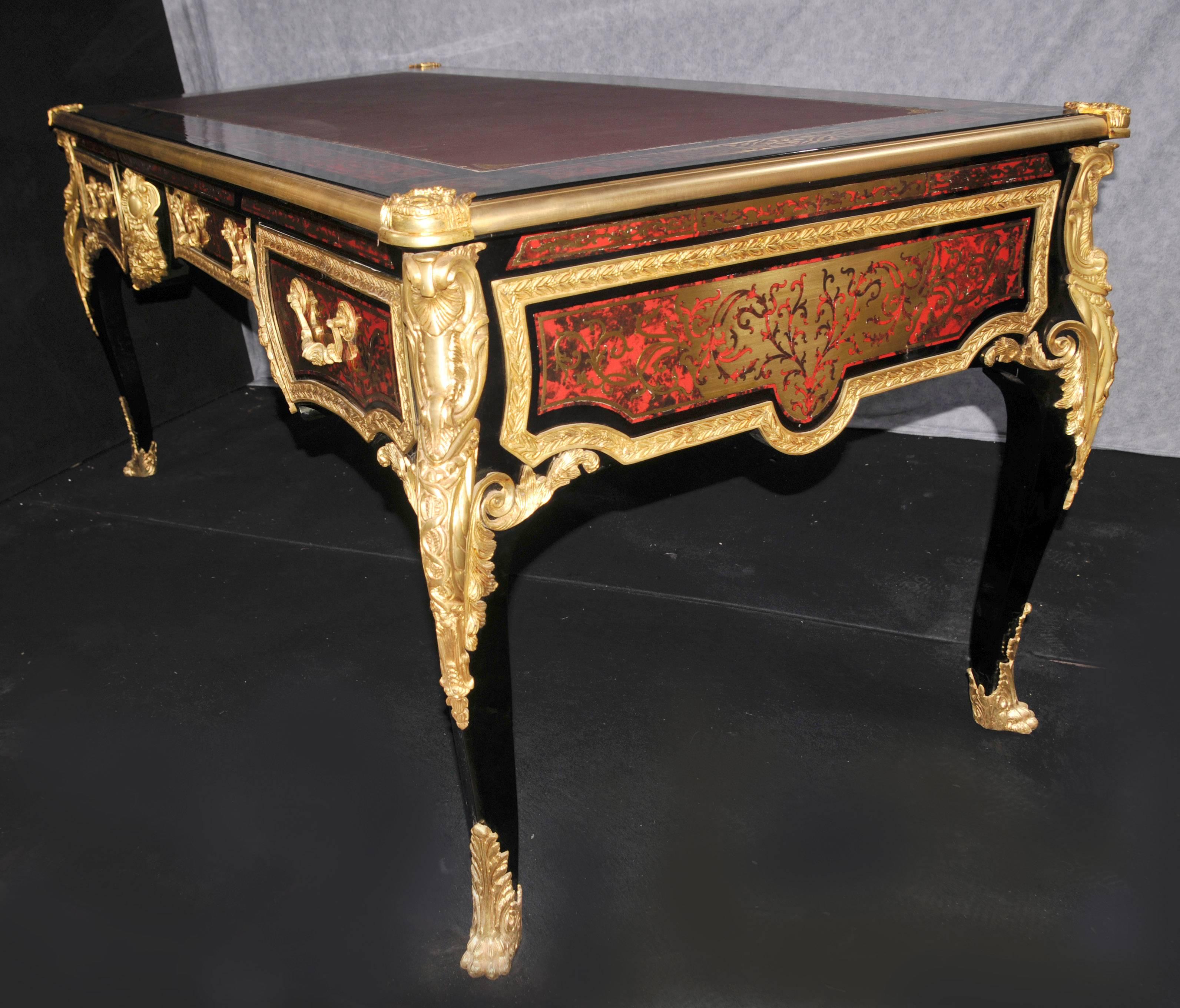 Large Boulle Louis XVI Desk Writing Table Bureau Plat Marquetry Inlay For Sale 4