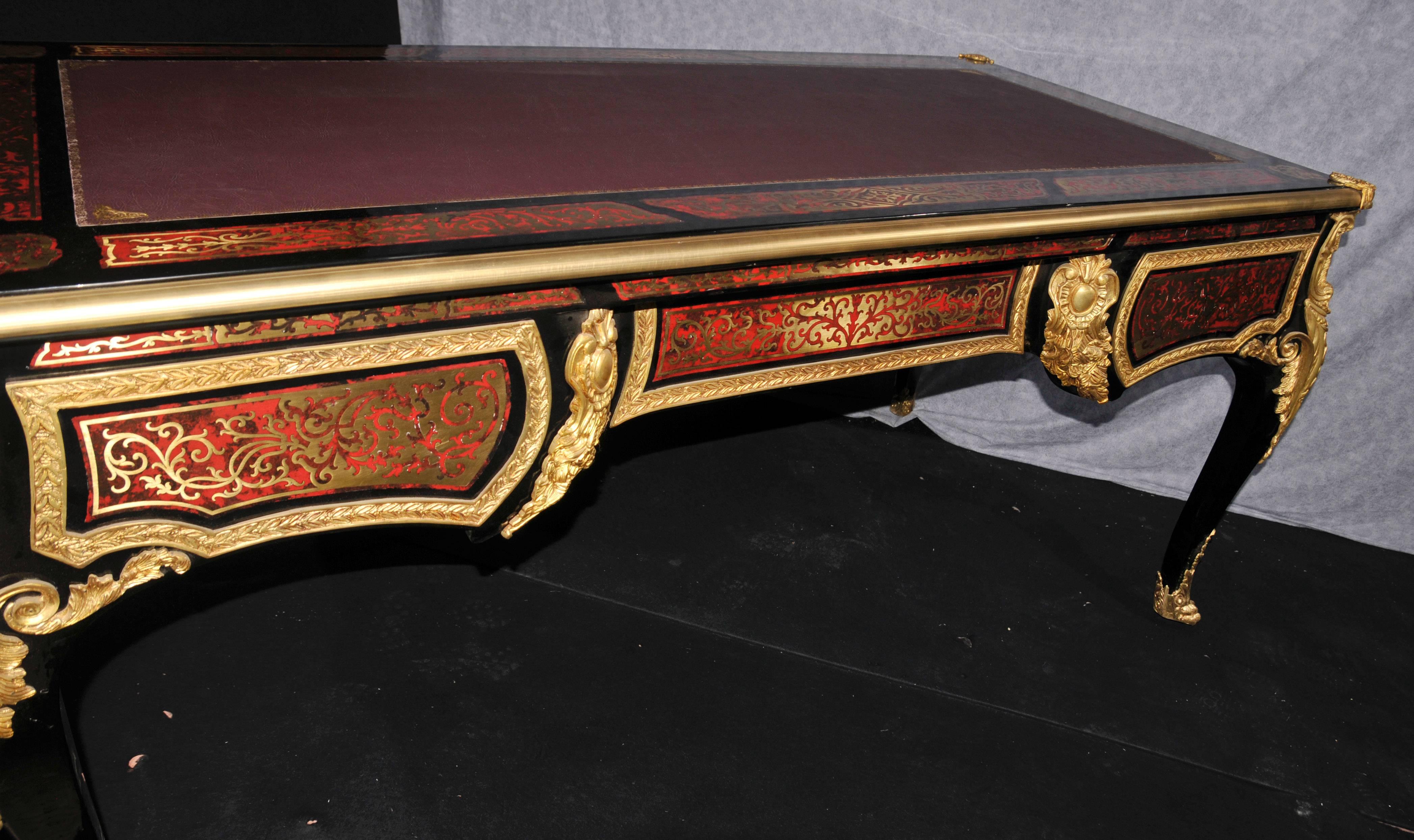 Large Boulle Louis XVI Desk Writing Table Bureau Plat Marquetry Inlay For Sale 5