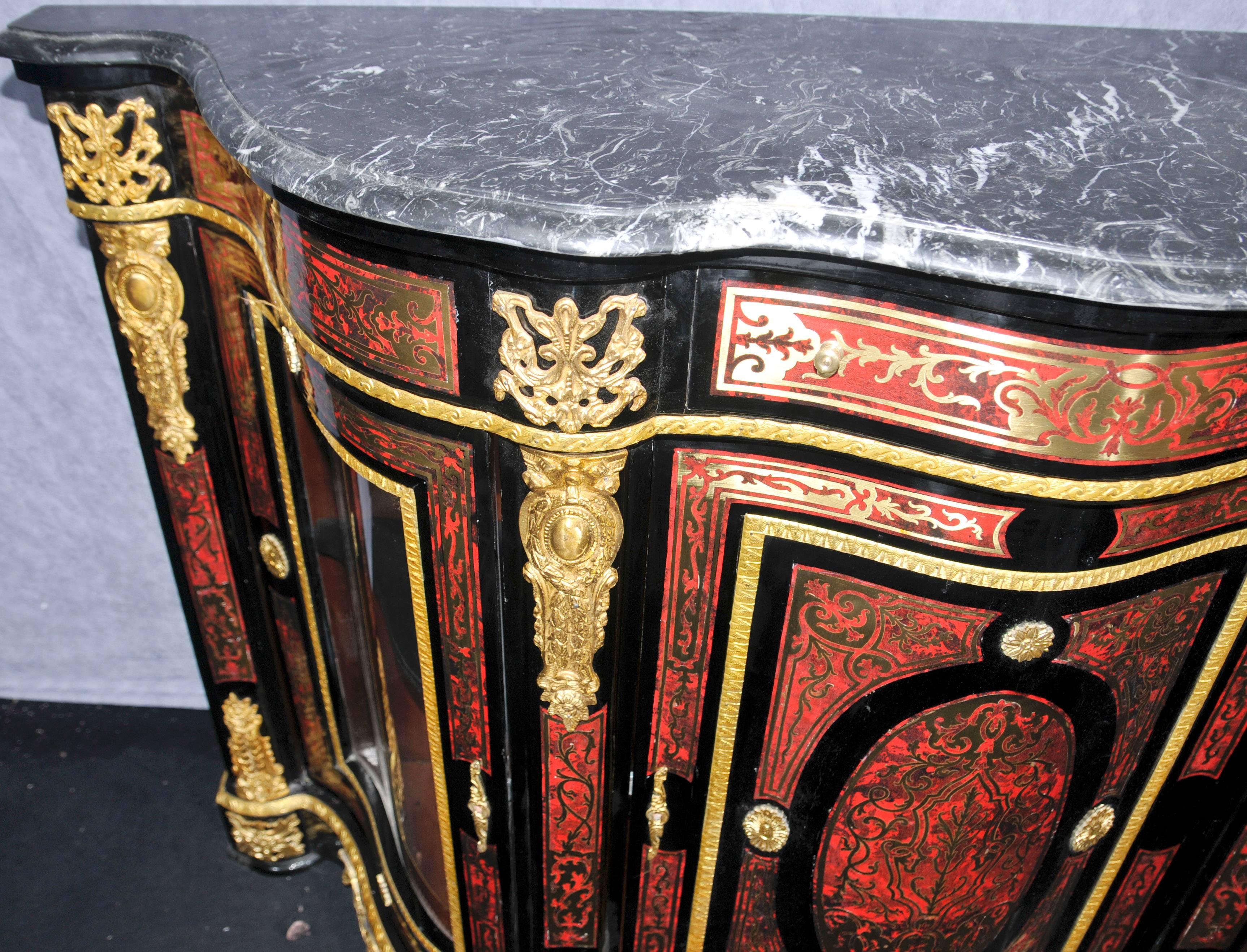 Pair of Boulle Inlay Cabinets Sideboards French Louis XVI Credenza For Sale 3