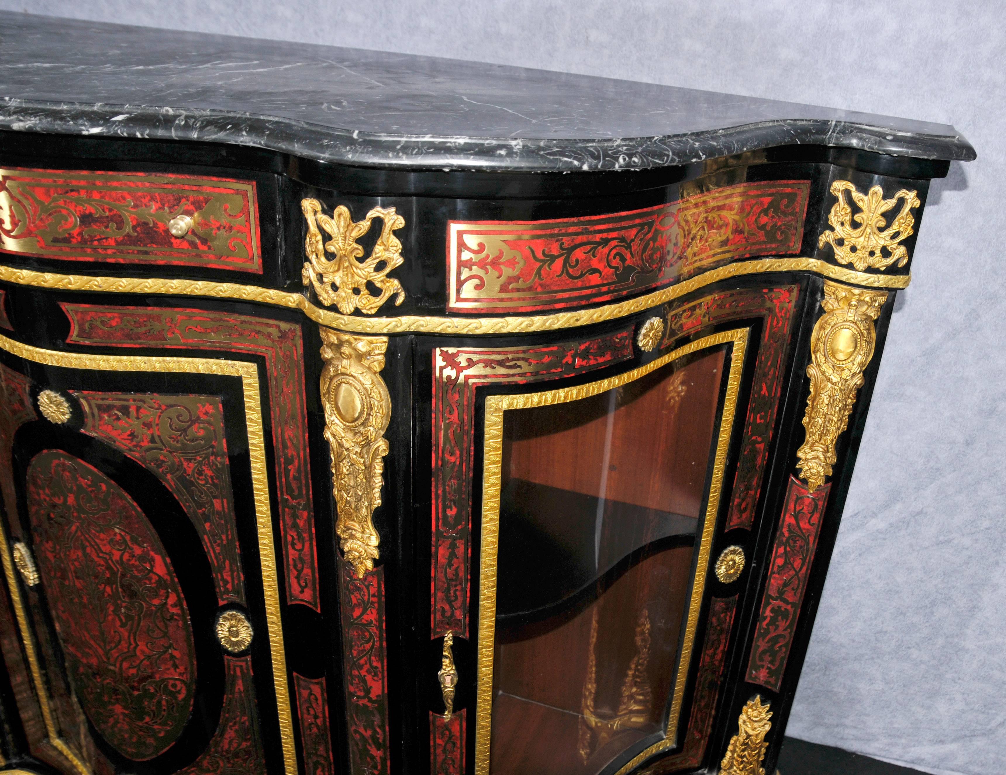 Pair of Boulle Inlay Cabinets Sideboards French Louis XVI Credenza For Sale 4