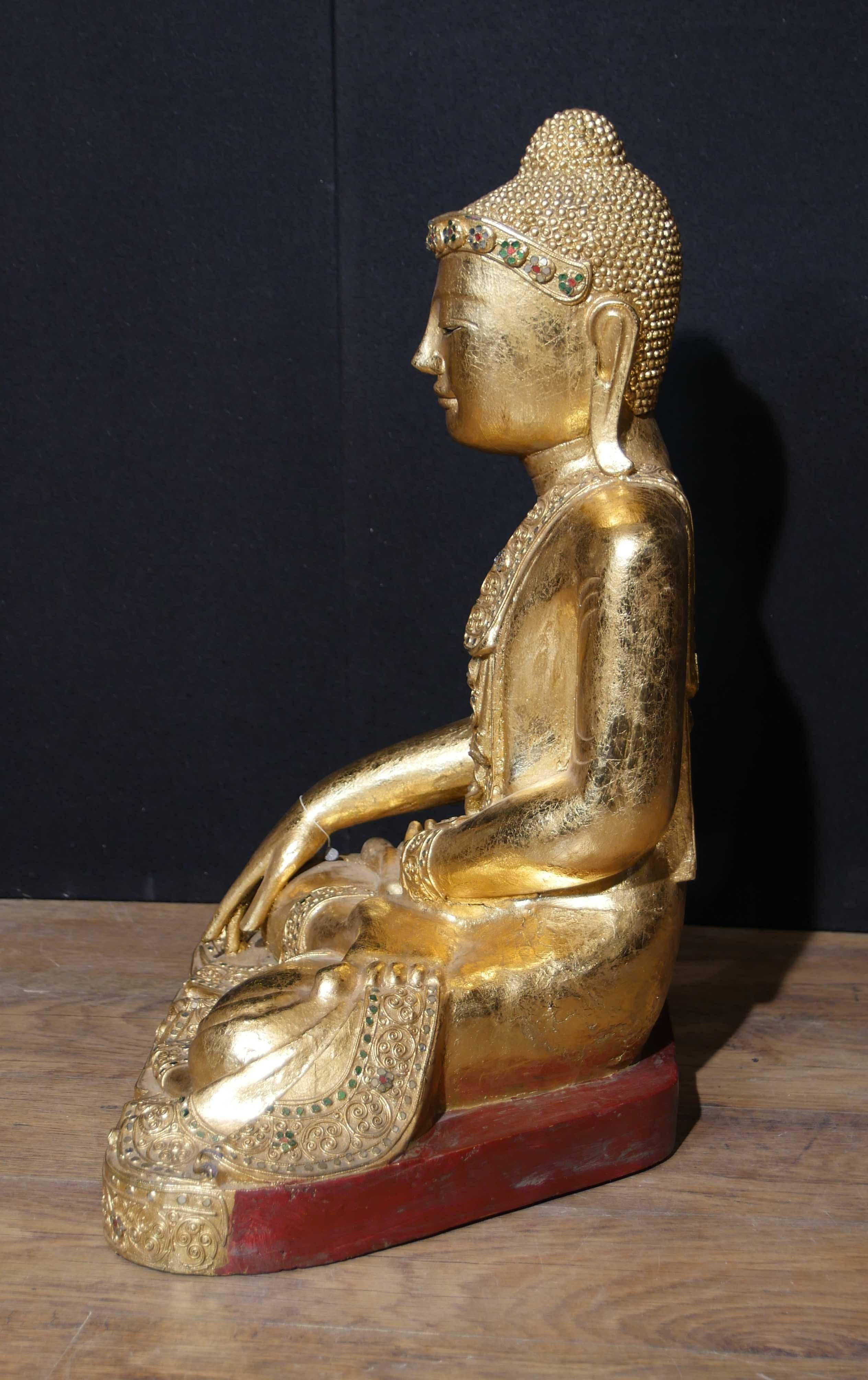 Antique Burmese Buddha Statue Buddhism Meditation Pose Dhyanasana  In Good Condition For Sale In Potters Bar, Herts