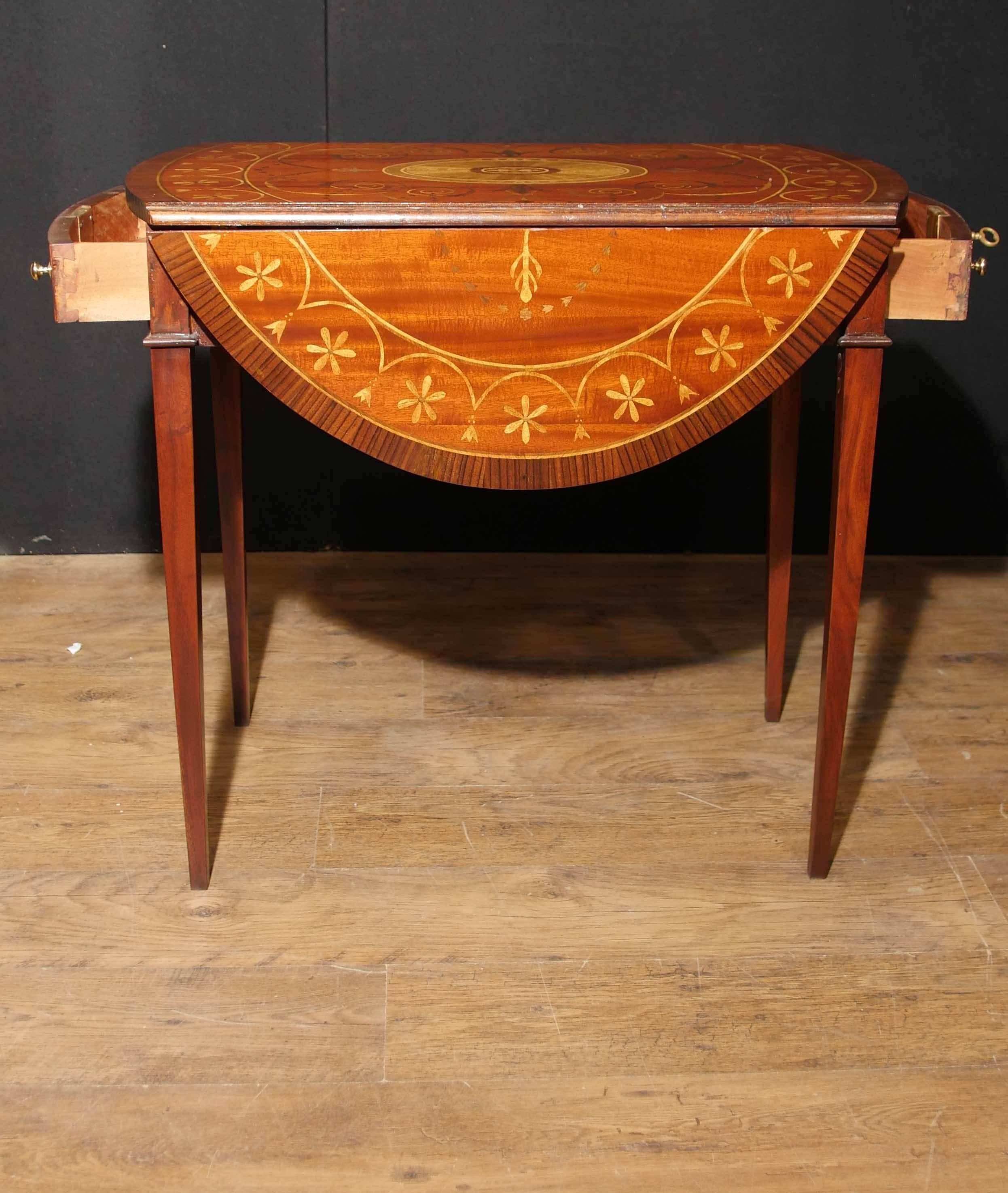 Sheratonl Style Mahogany Pembroke Table Drop Leaf Tables Marquetry Inlay For Sale 1