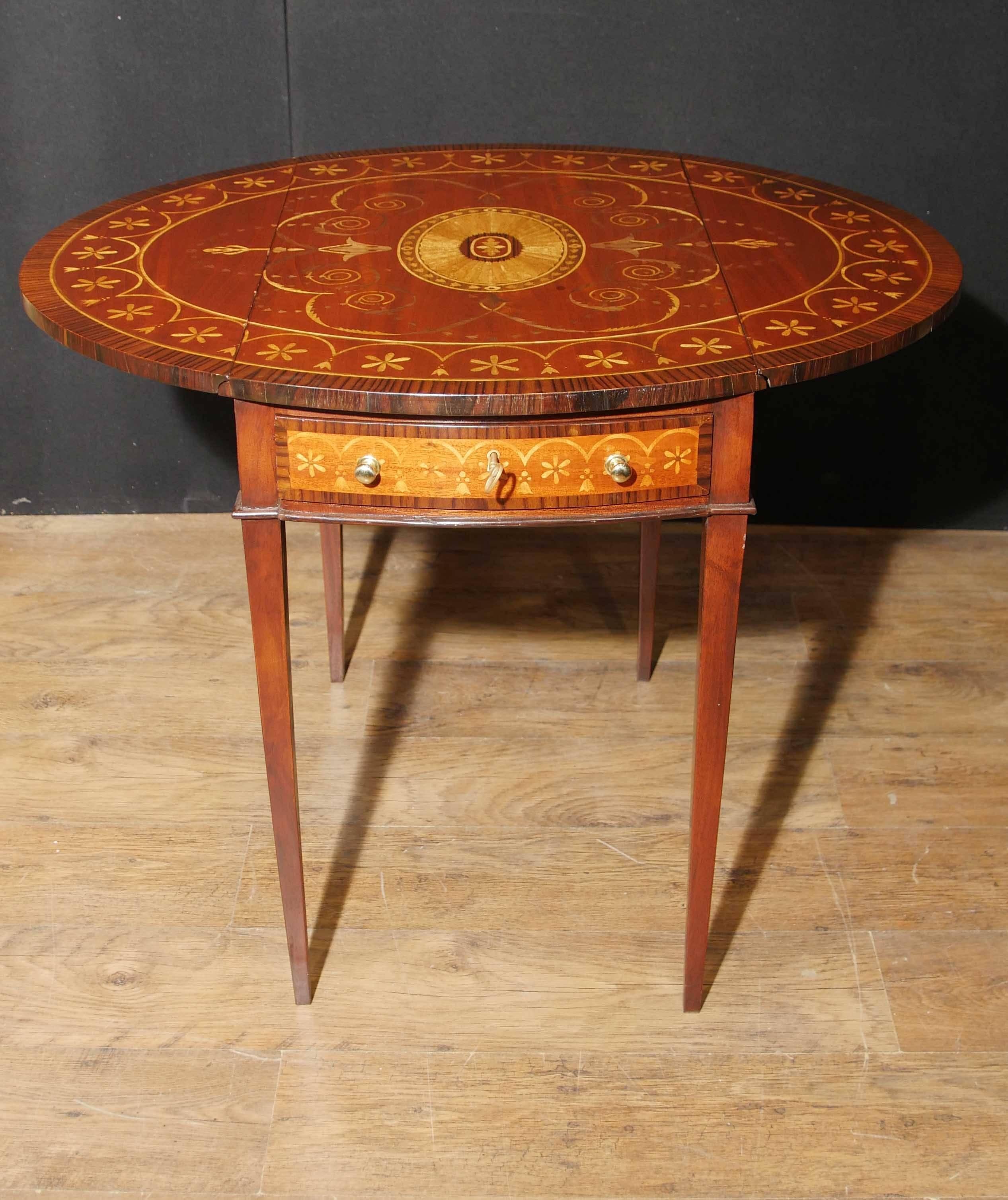 Sheratonl Style Mahogany Pembroke Table Drop Leaf Tables Marquetry Inlay For Sale 2