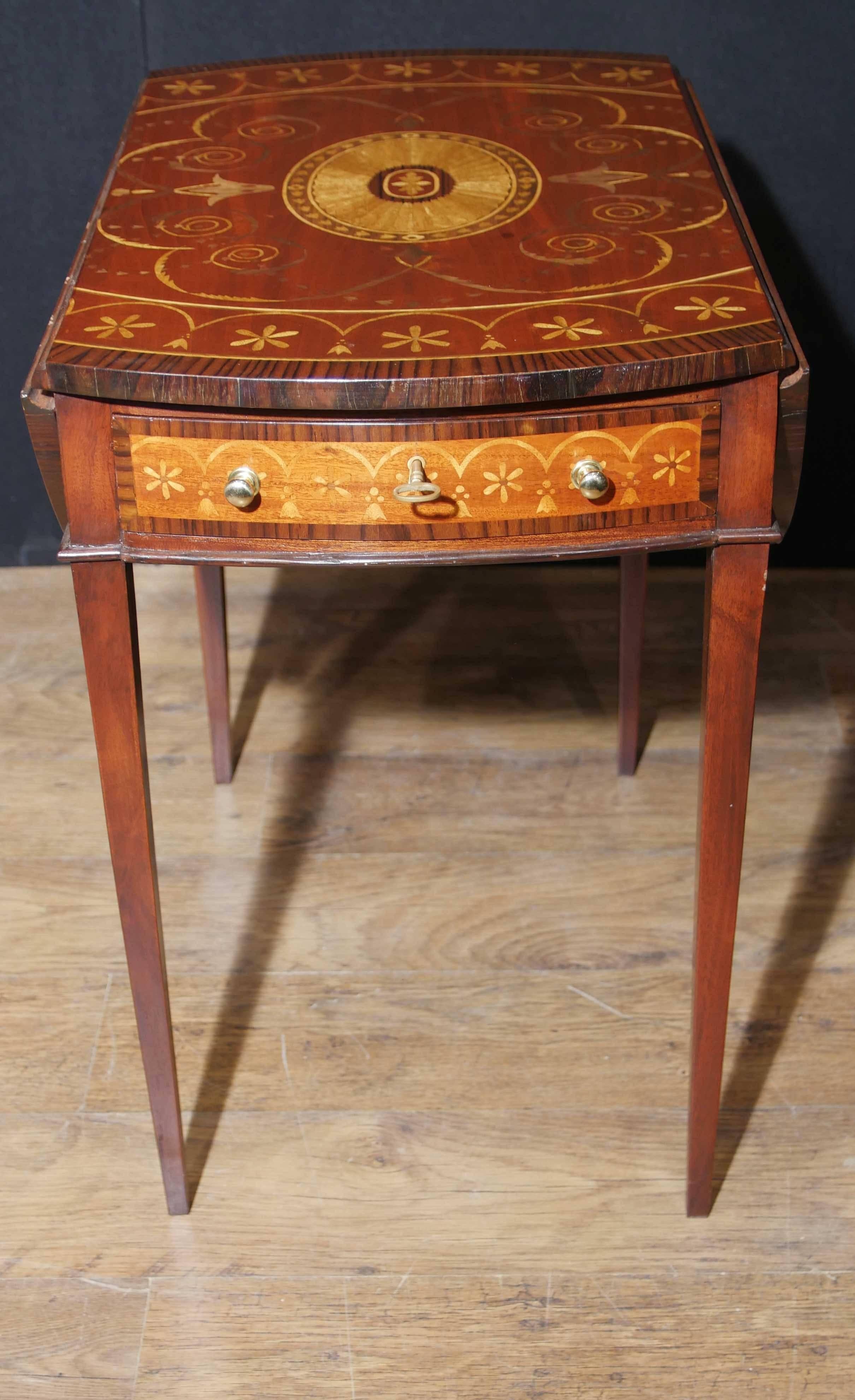 Sheratonl Style Mahogany Pembroke Table Drop Leaf Tables Marquetry Inlay For Sale 5