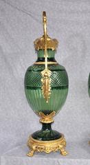 Pair of Extra Large French Empire Style Cut-Glass Jugs Ewers Ormolu Mounts