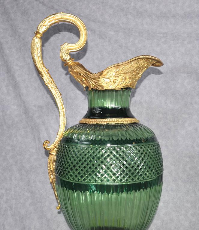 Pair of Extra Large French Empire Style CutGlass Jugs Ewers Ormolu