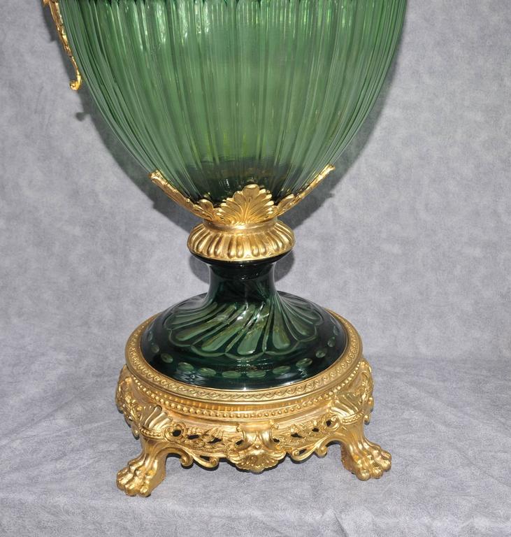 Pair of Extra Large French Empire Style CutGlass Jugs Ewers Ormolu