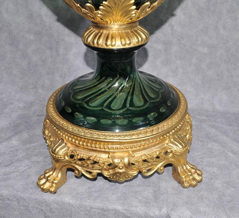 Pair of Extra Large French Empire Style CutGlass Jugs Ewers Ormolu