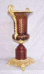 Pair of French Empire Style Cut-Glass Urns Vases Classical Campana Planter