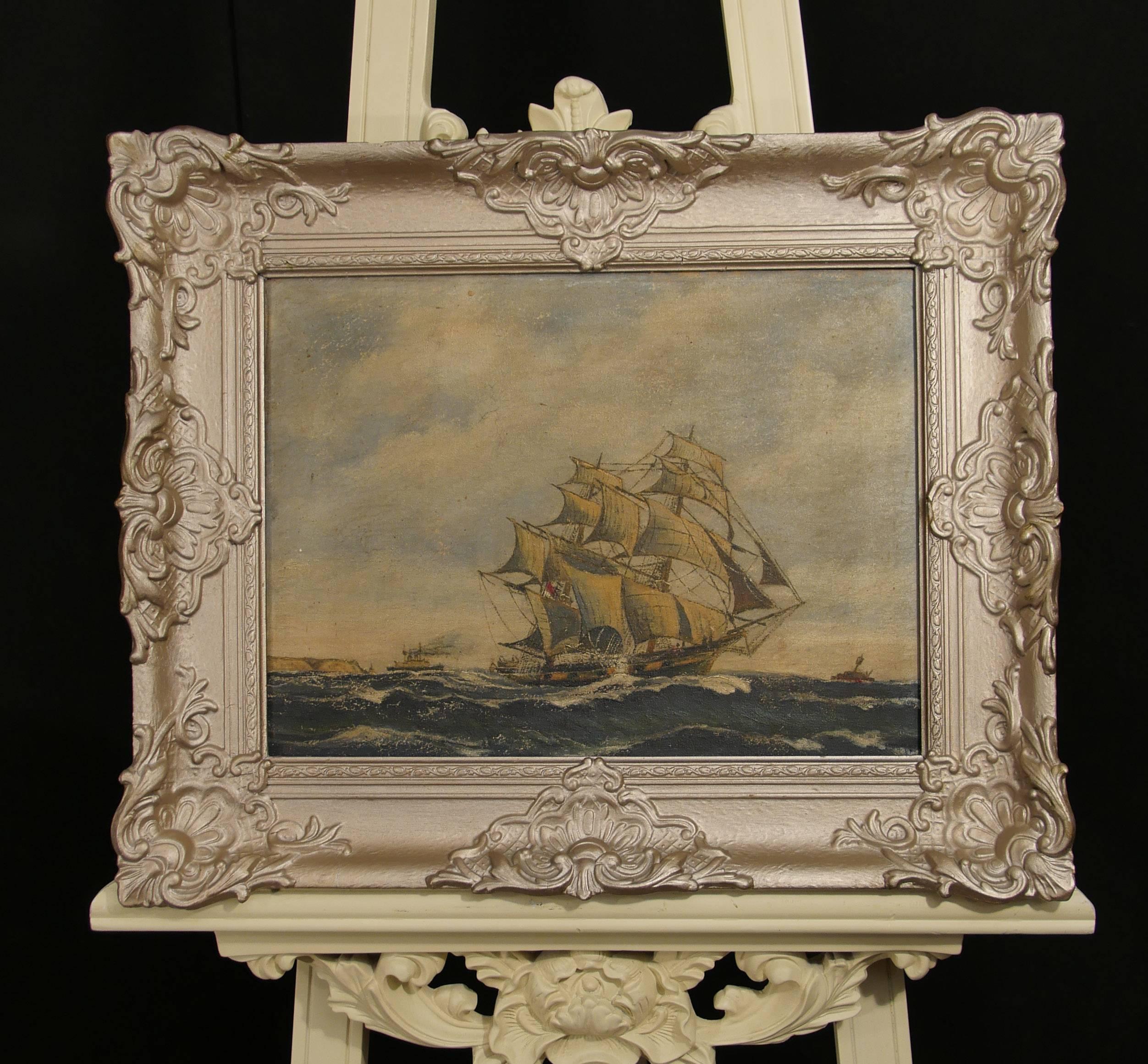 Antique Dutch Oil Painting Ship Maritime Seascape Art For Sale 1