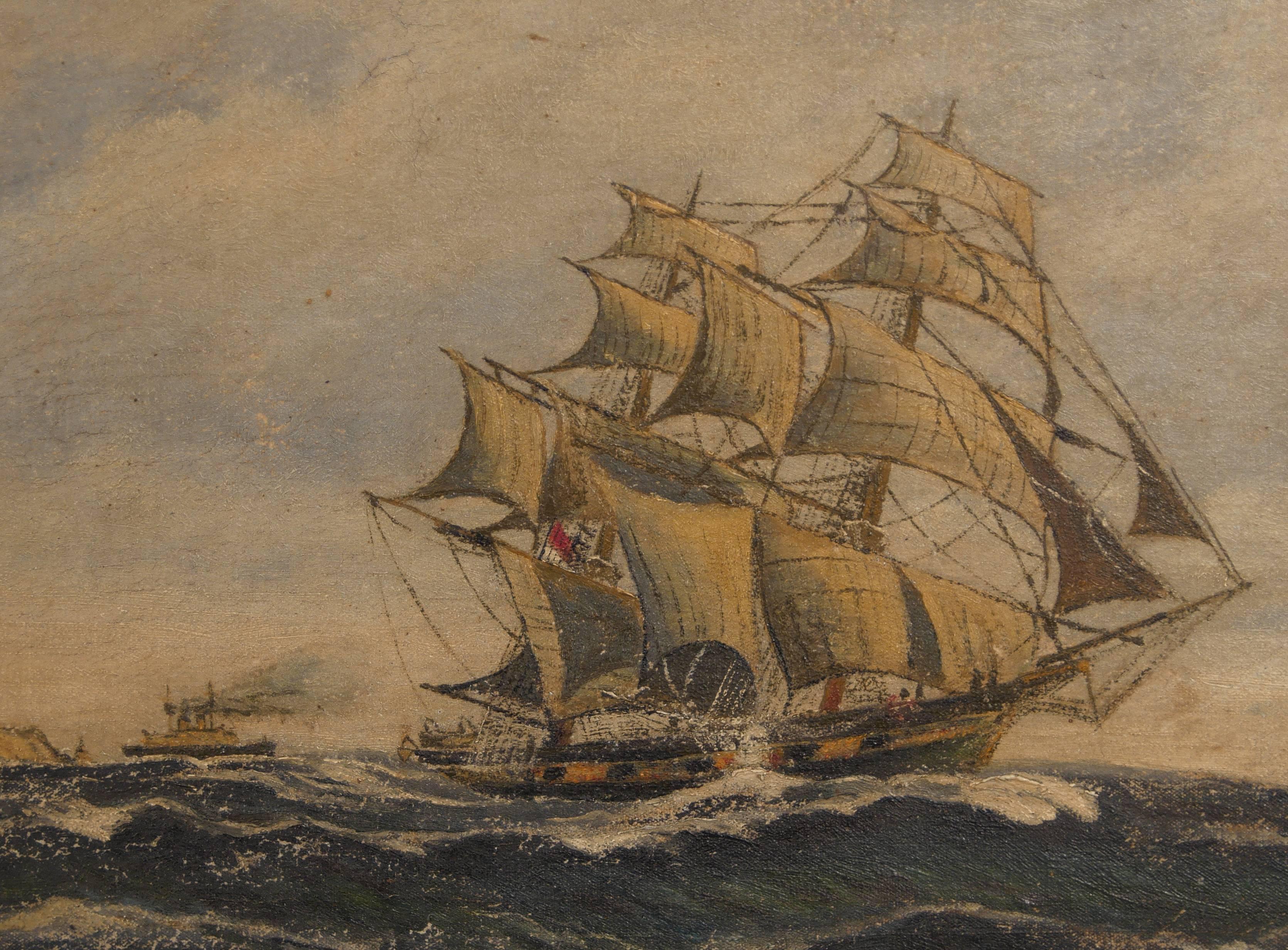 Antique Dutch Oil Painting Ship Maritime Seascape Art For Sale 3