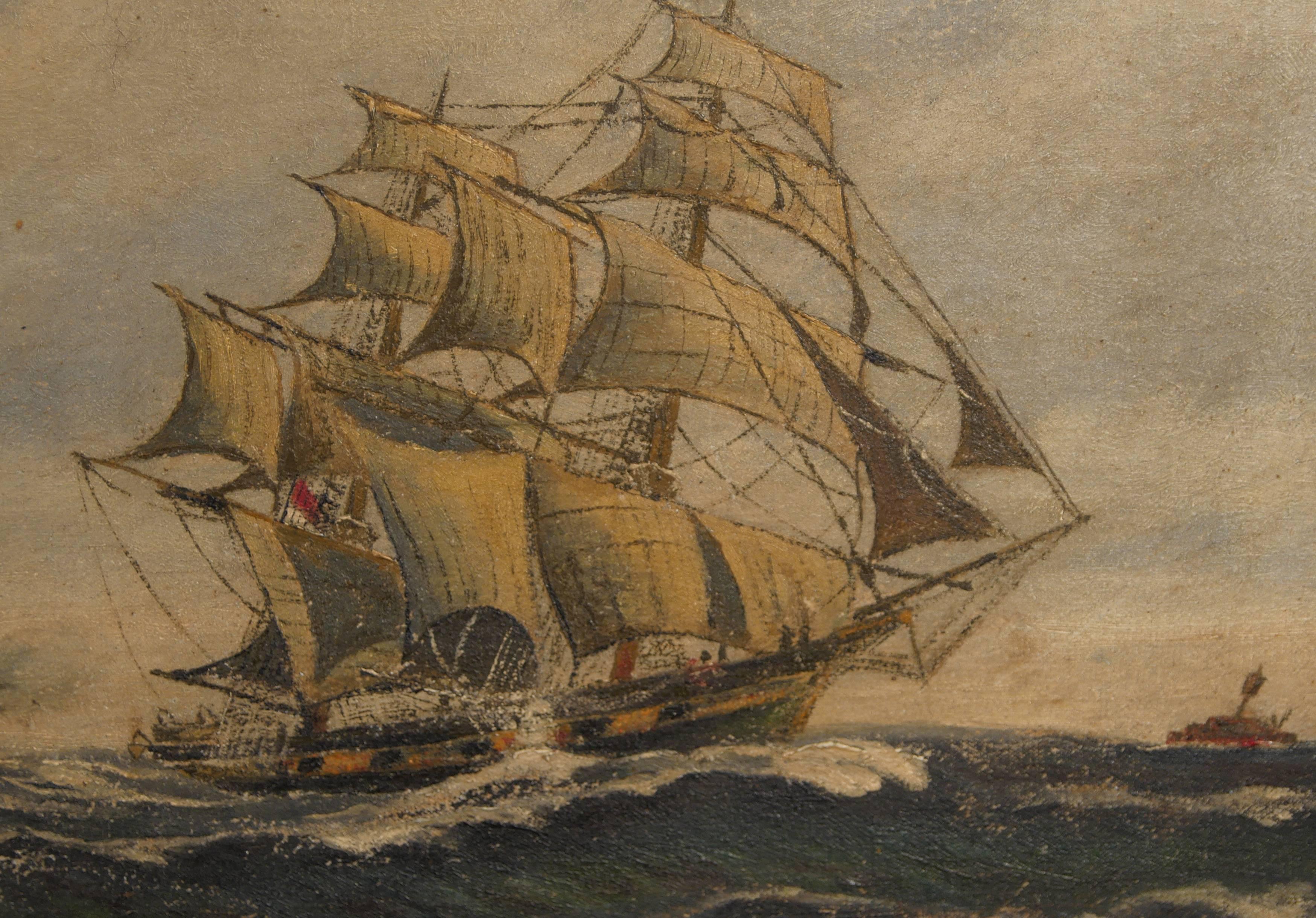 Antique Dutch Oil Painting Ship Maritime Seascape Art For Sale 6