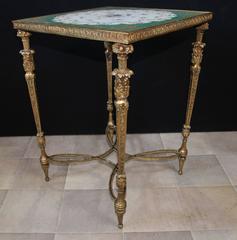 Pair of Paris Sevres Style Gilt Porcelain Side Tables Floral Tops