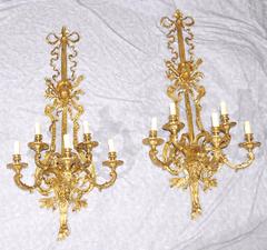 Pair of French Louis XVI Style Ormolu Sconces Wall Lights Appliques